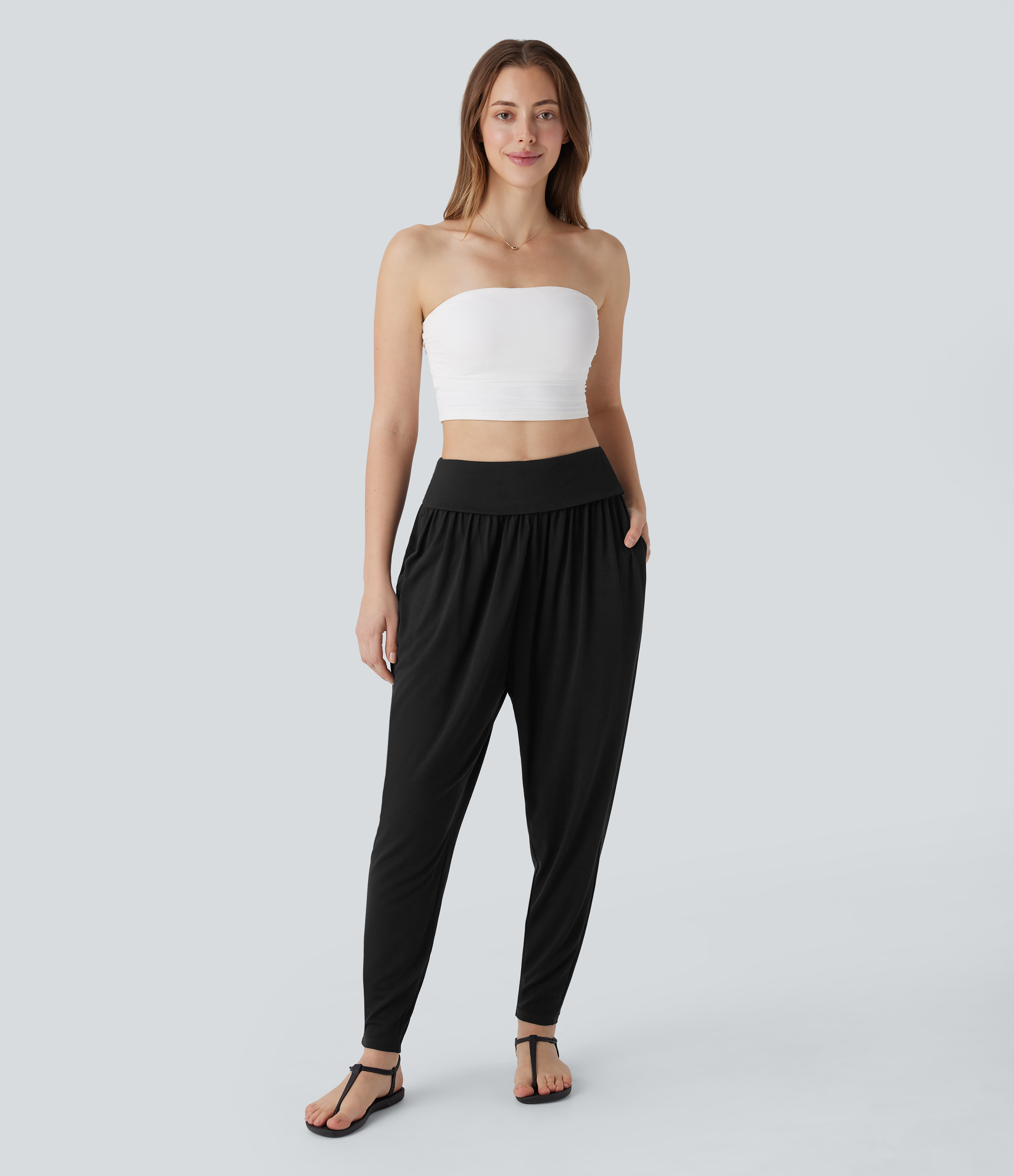 Halara High Waisted Side Pocket Resort Harem Pants  - Black - L(regular) sweatpants jogger pants stacked sweatpants cargo joggers 