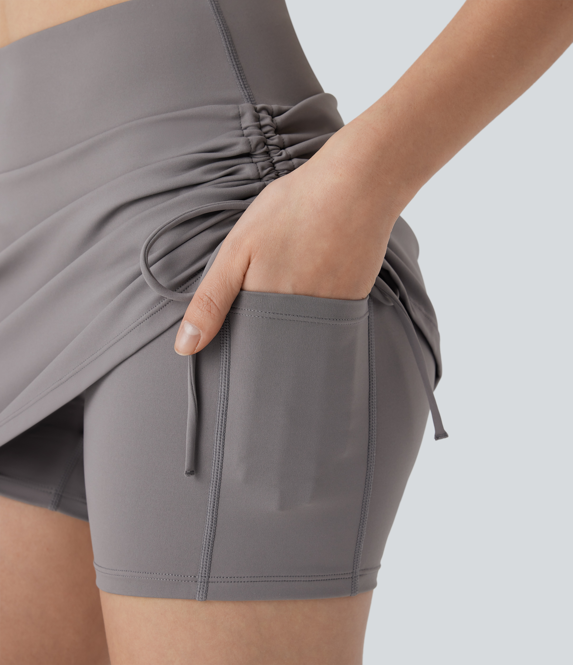 Halara Softlyzeroв„ў Airy High Waisted Drawstring 2-in-1 Side Pocket Mini Cool Touch Yoga Skirt  - Steeple Gray - S(regular) 