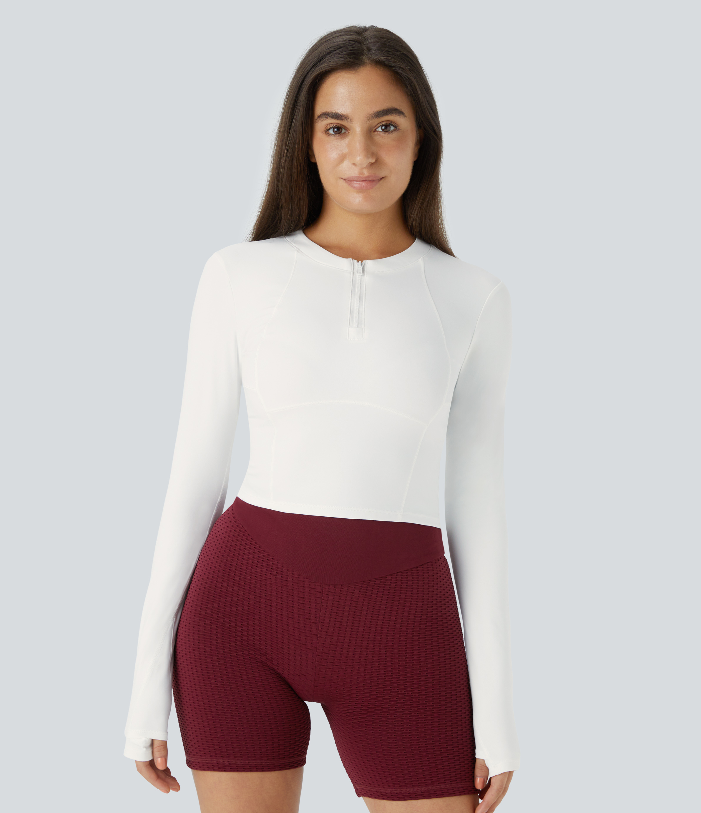 Halara Softlyzeroв„ў Plush Half Zip Long Sleeve Thumb Hole Cropped Golf Sports Top  - White - M 