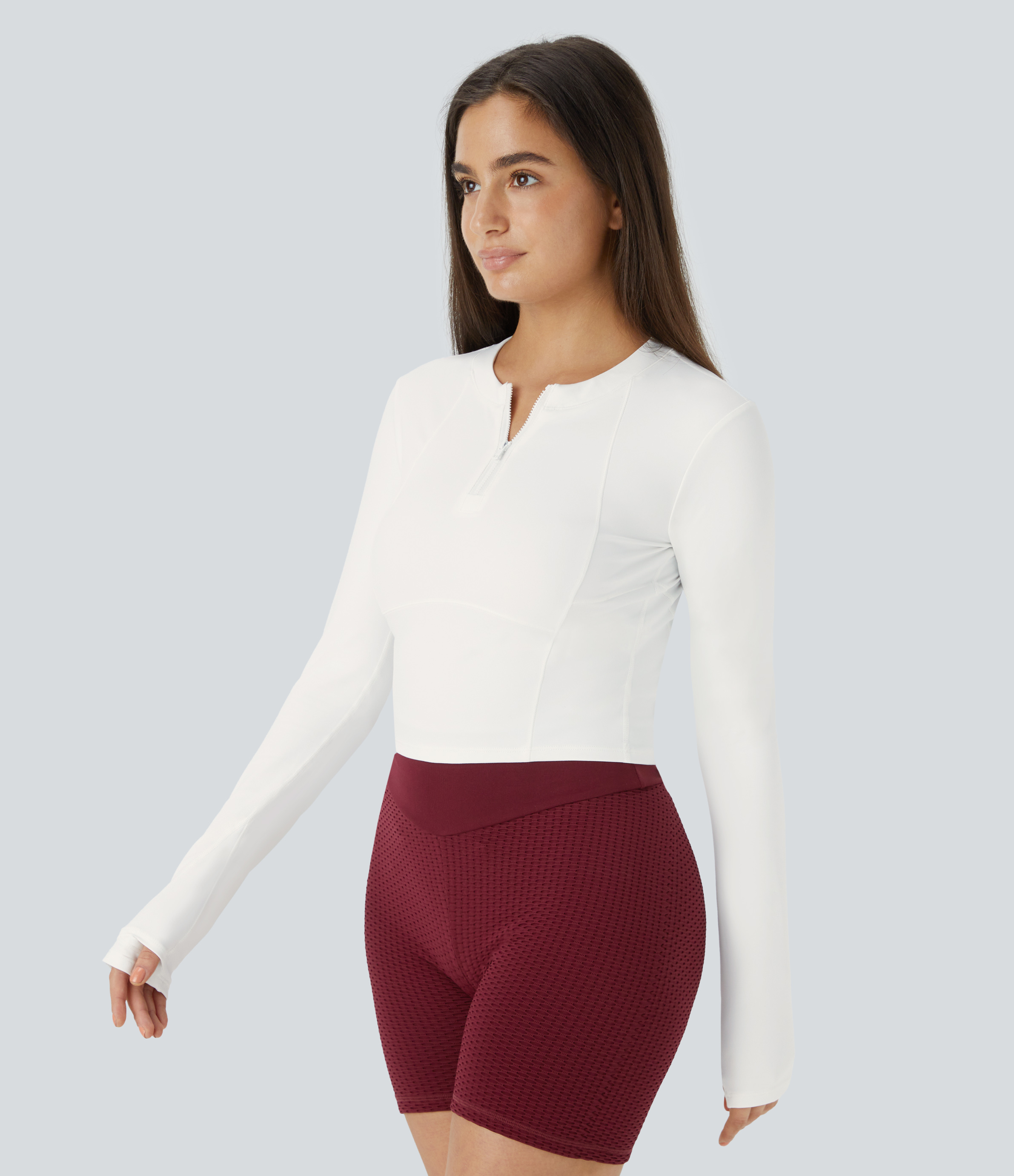 Halara Softlyzeroв„ў Plush Half Zip Long Sleeve Thumb Hole Cropped Golf Sports Top  - White - M 