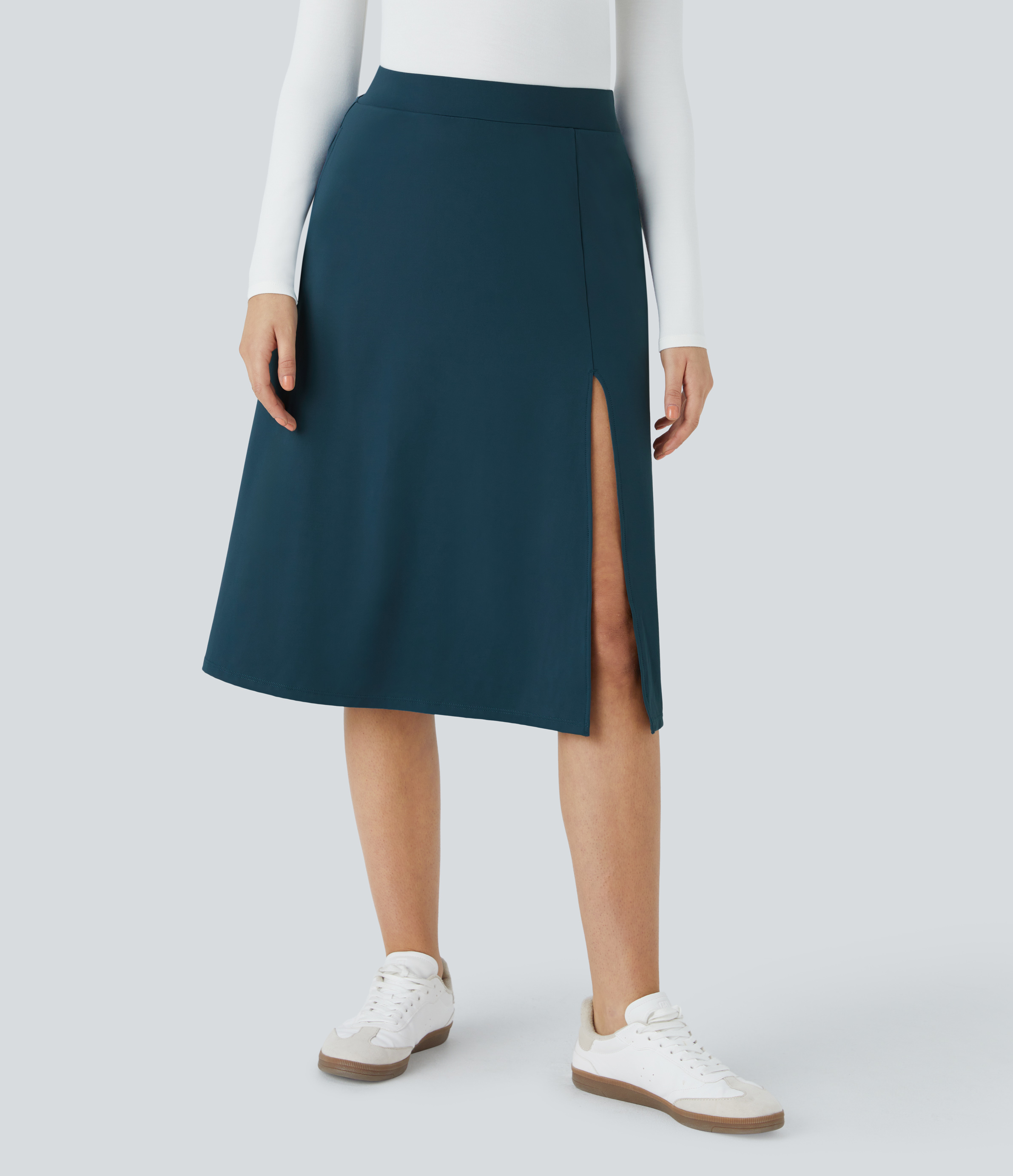 Halara High Waisted Side Pocket Split Midi Casual Skirt  - Majolica Blue - S 