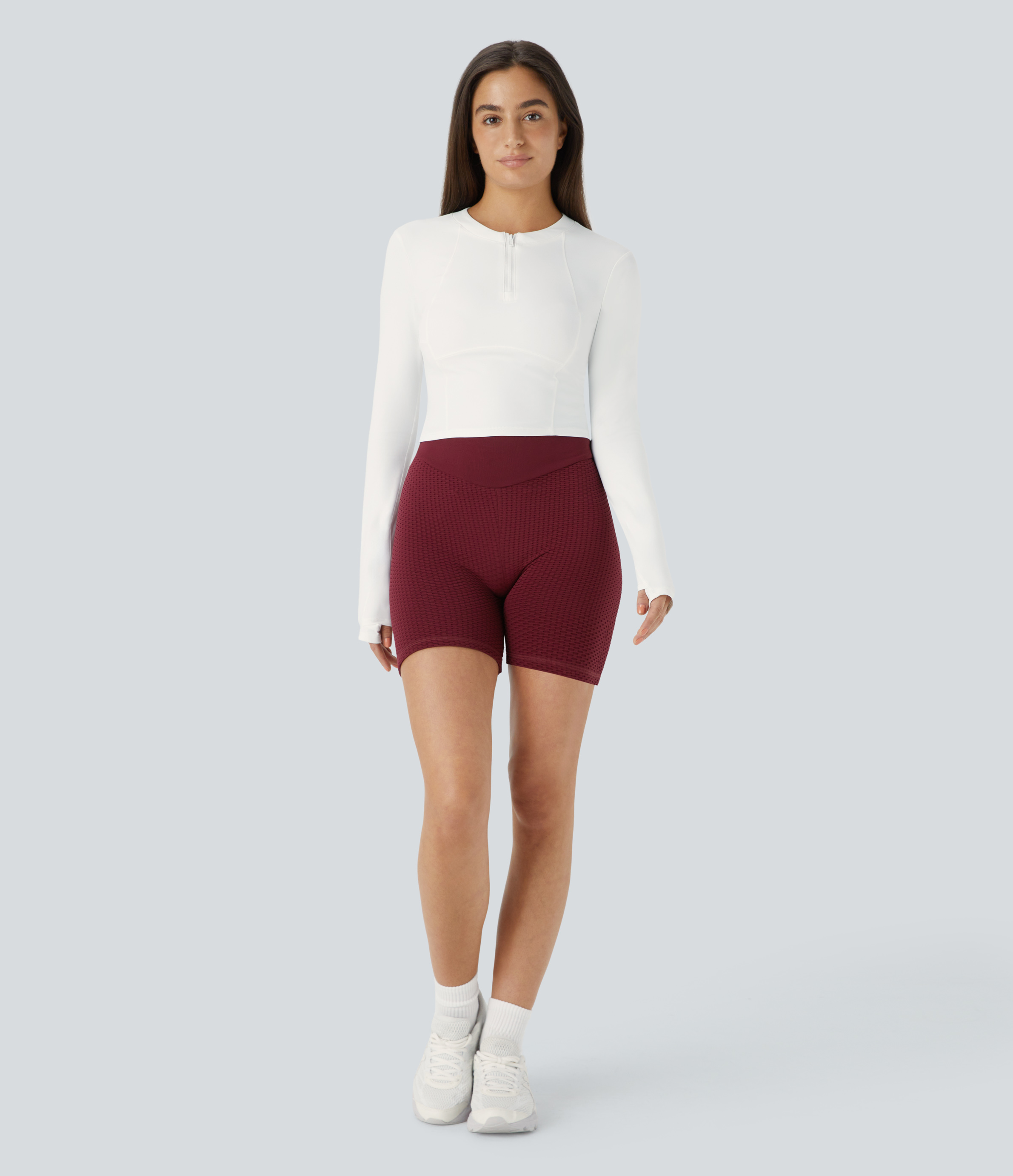 Halara Softlyzeroв„ў Plush Half Zip Long Sleeve Thumb Hole Cropped Golf Sports Top  - White - M 