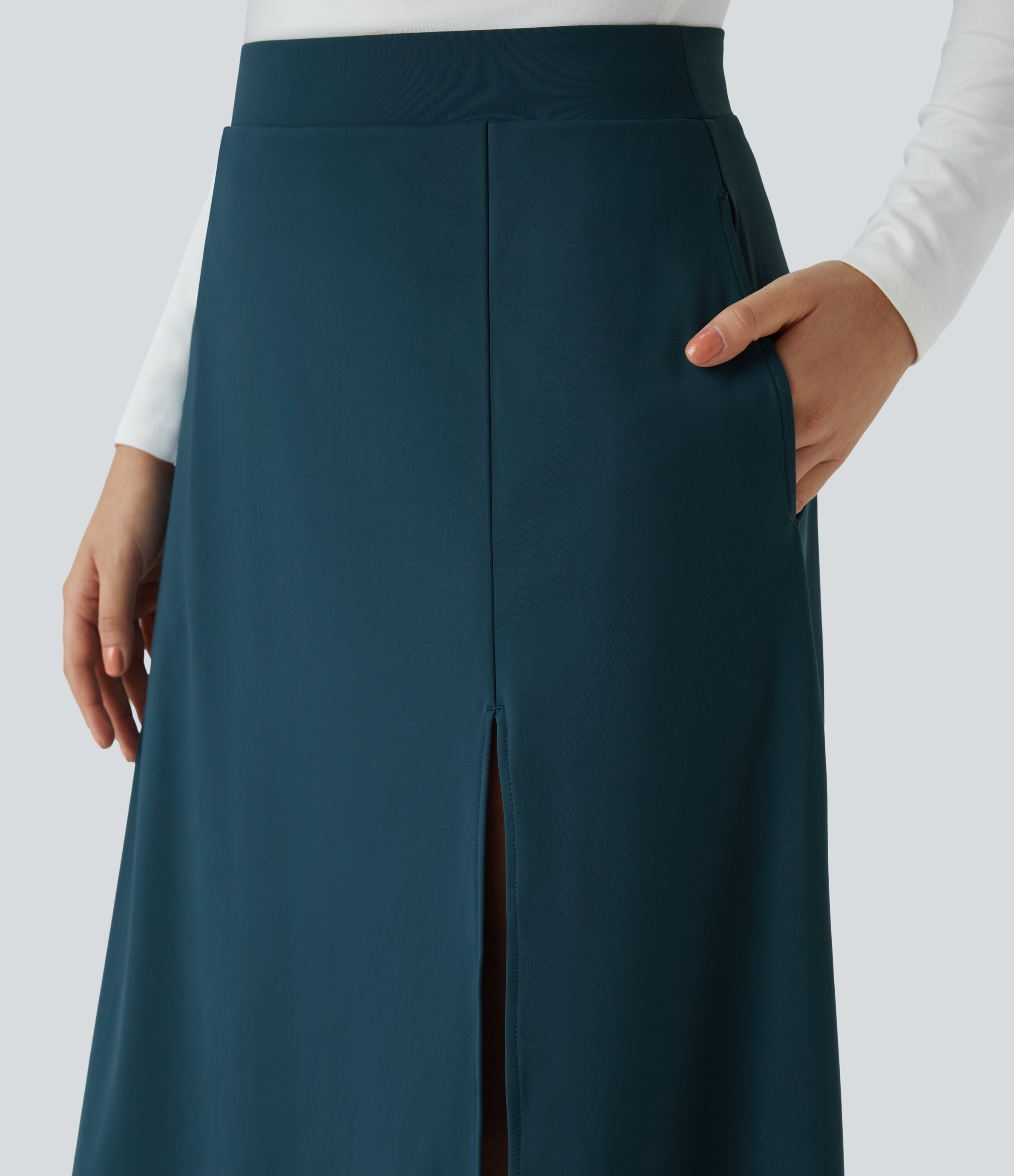 Halara High Waisted Side Pocket Split Midi Casual Skirt  - Majolica Blue - S 
