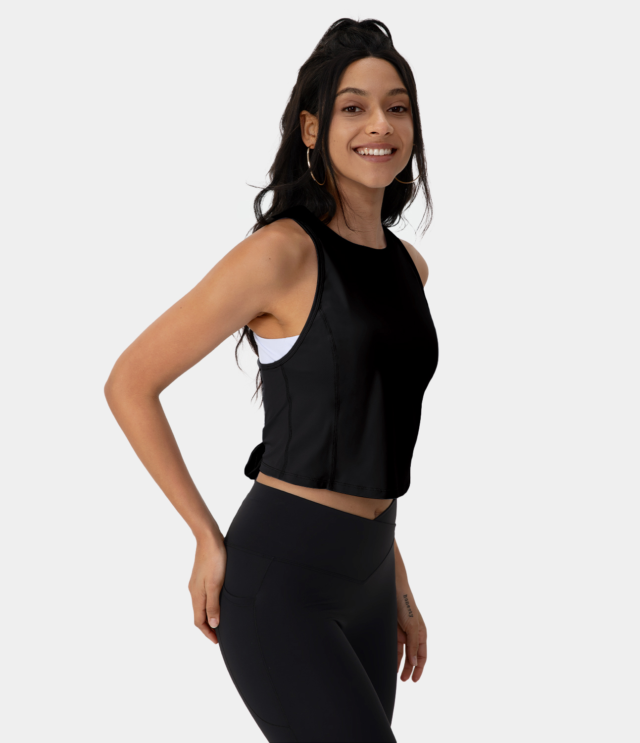 Halara Solid Backless Crisscross Tie Back Cool Touch Tank Top Tank Top - Black - L golf tops halter top tunic tops sleeveless tops 