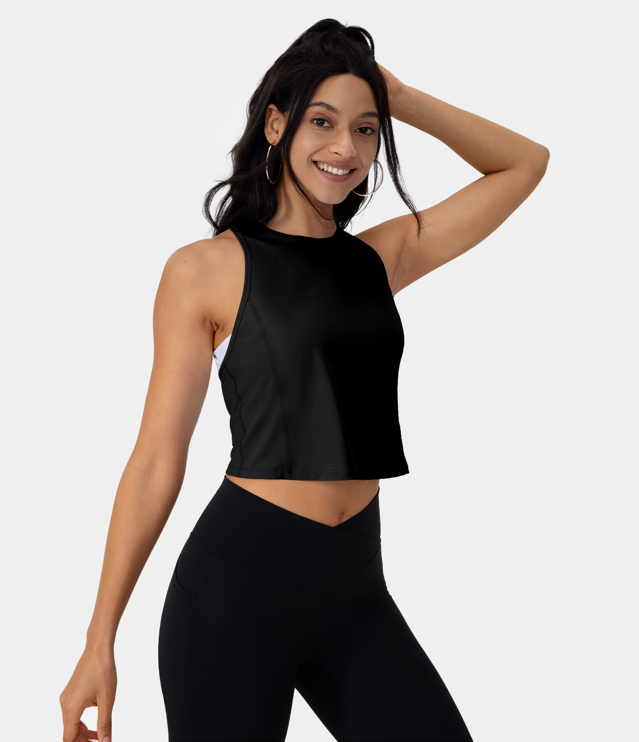 Halara Solid Backless Crisscross Tie Back Cool Touch Tank Top Tank Top - Black - L golf tops halter top tunic tops sleeveless tops 