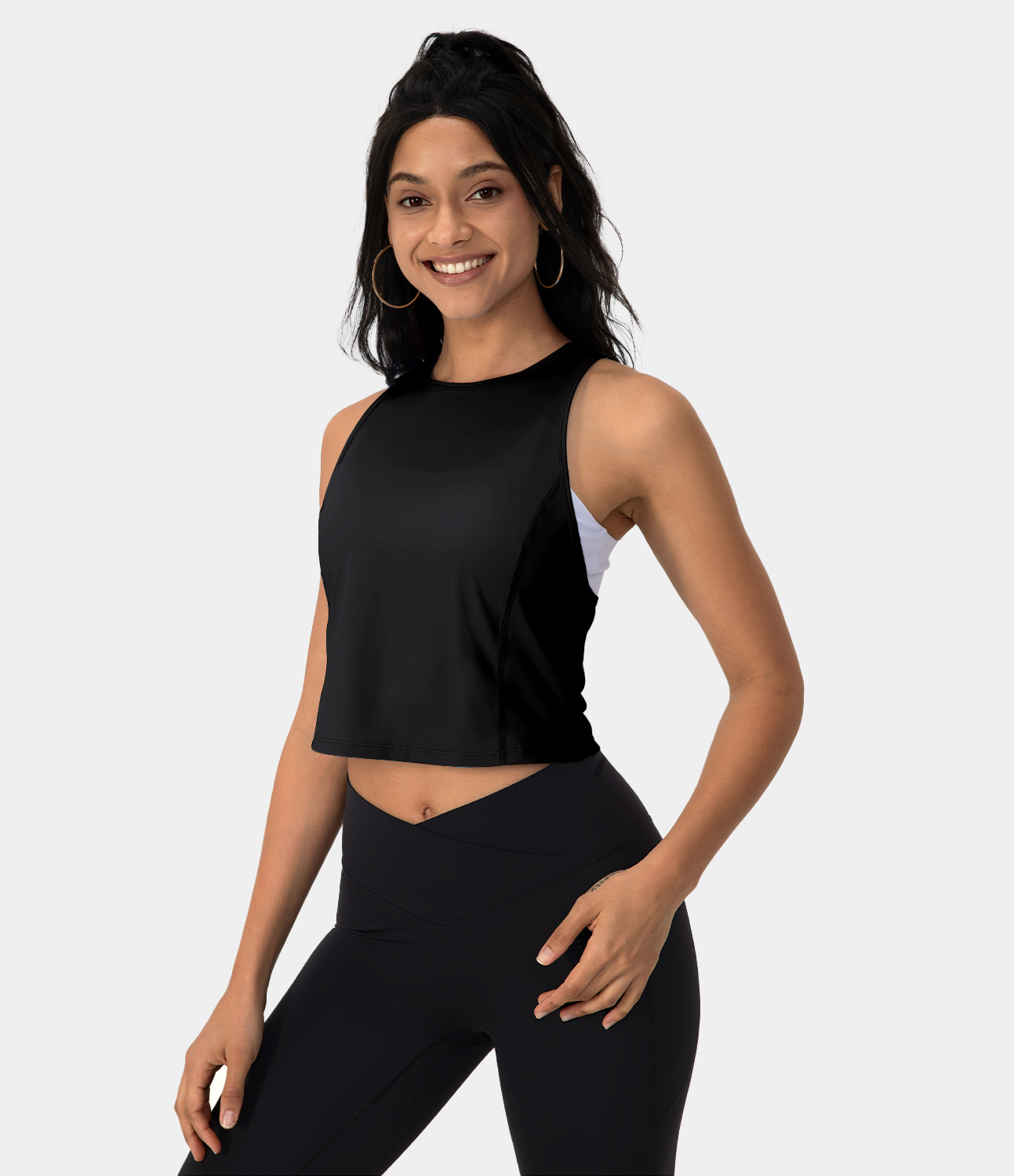 Halara Solid Backless Crisscross Tie Back Cool Touch Tank Top Tank Top - Black - L golf tops halter top tunic tops sleeveless tops 