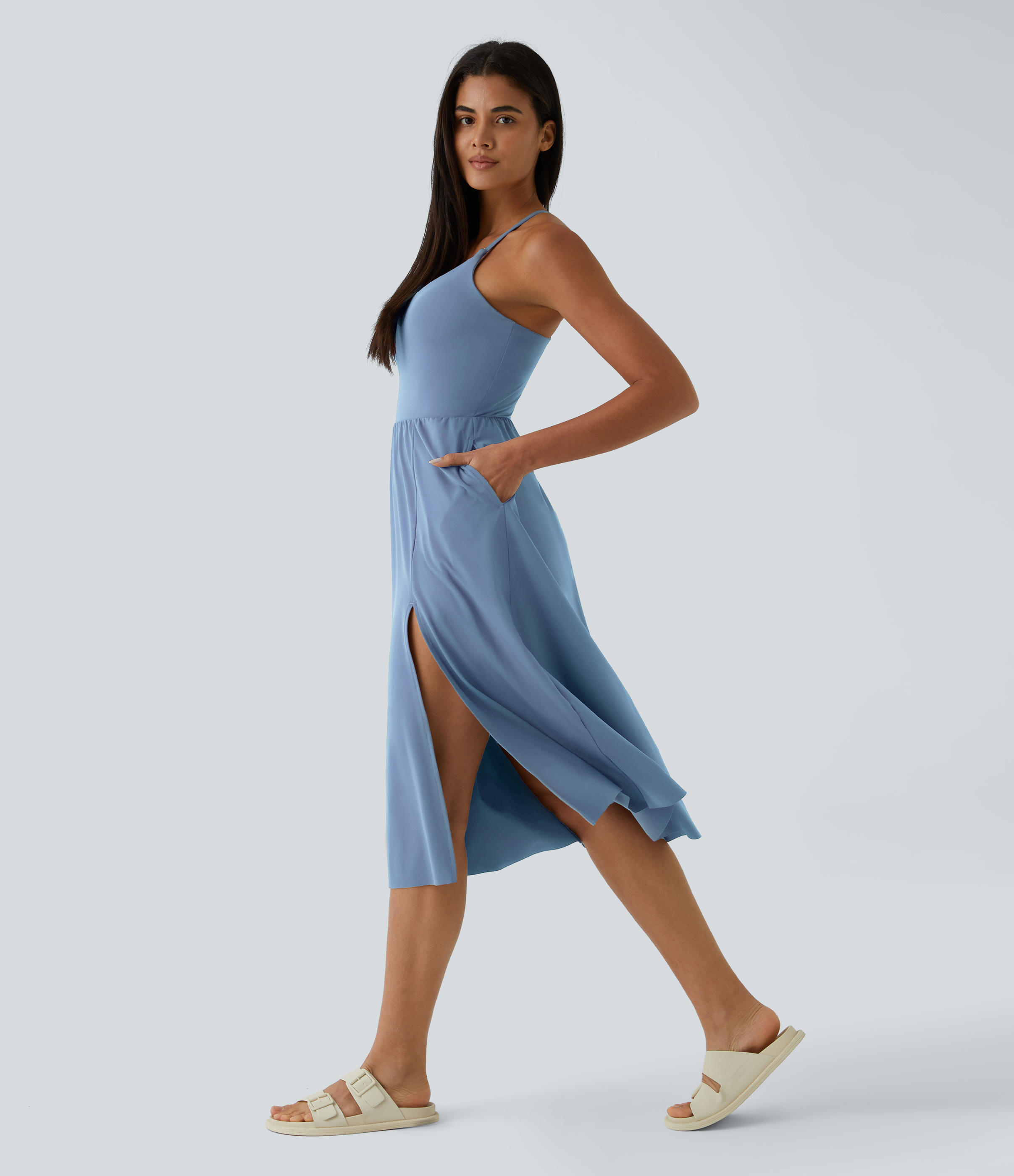 Halara Everyday Midi Chill Dress-La Land Casual Dress - Infinity - S slip dress beach dress ruched dress halter dress exercise dress 