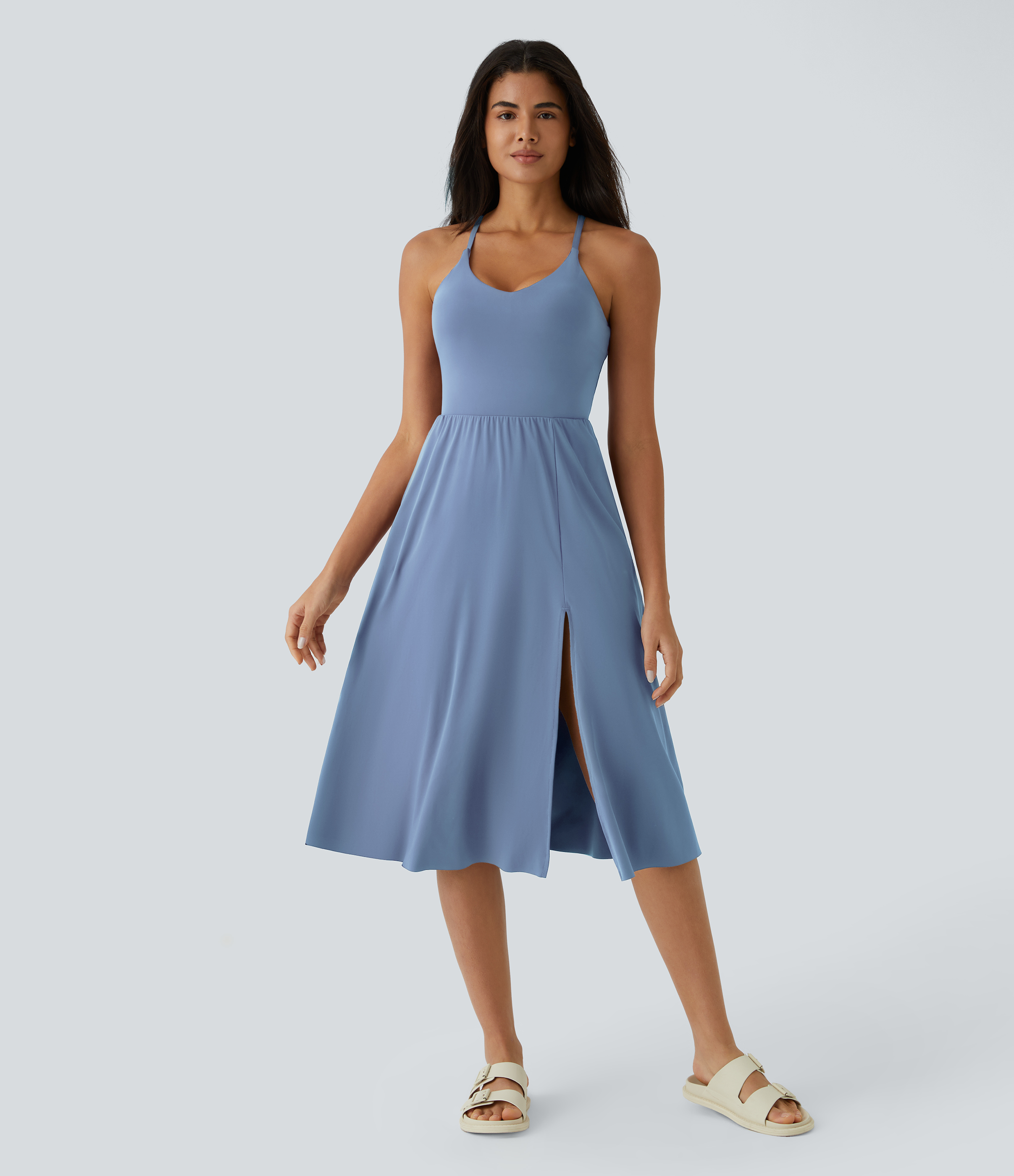 Halara Everyday Midi Chill Dress-La Land Casual Dress - Infinity - S slip dress beach dress ruched dress halter dress exercise dress 