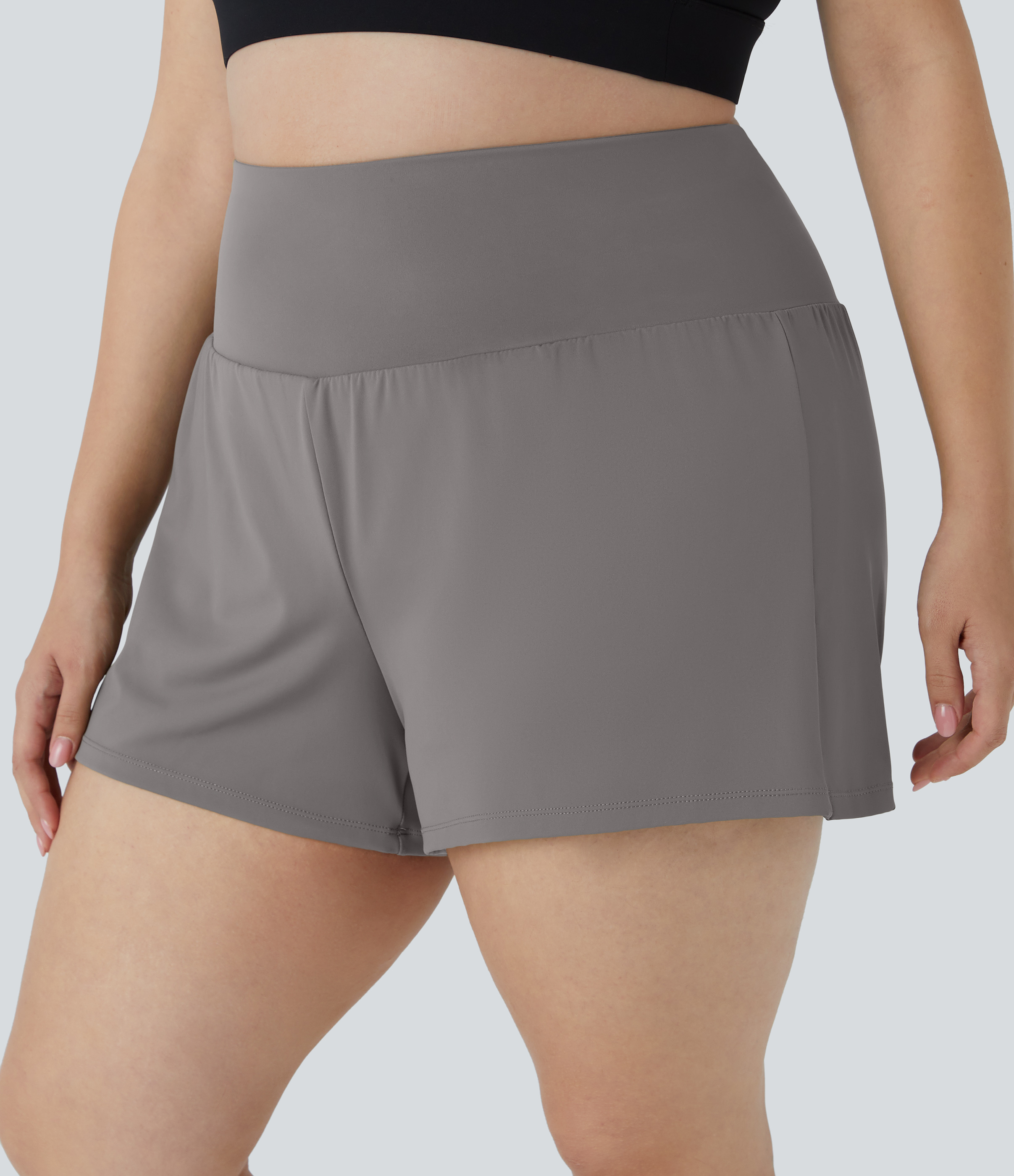 Halara Back Pocket Plus Side Hidden Pocket 2-in-1 Gym Plus Size Shorts 3.5``  - Steeple Gray - 1X 