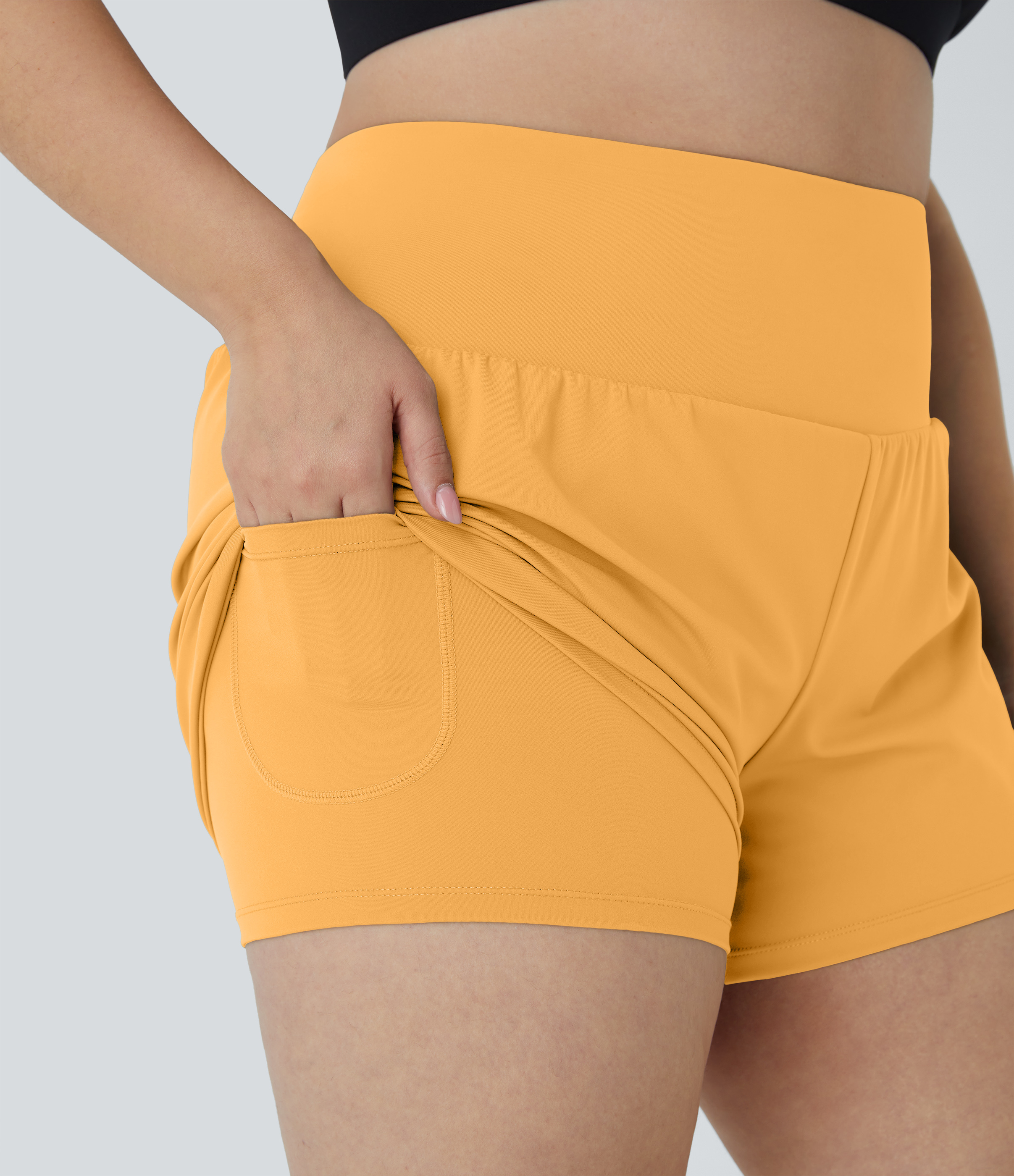 Halara Back Pocket Plus Side Hidden Pocket 2-in-1 Gym Plus Size Shorts 3.5``  - Warm Apricot - 4X 