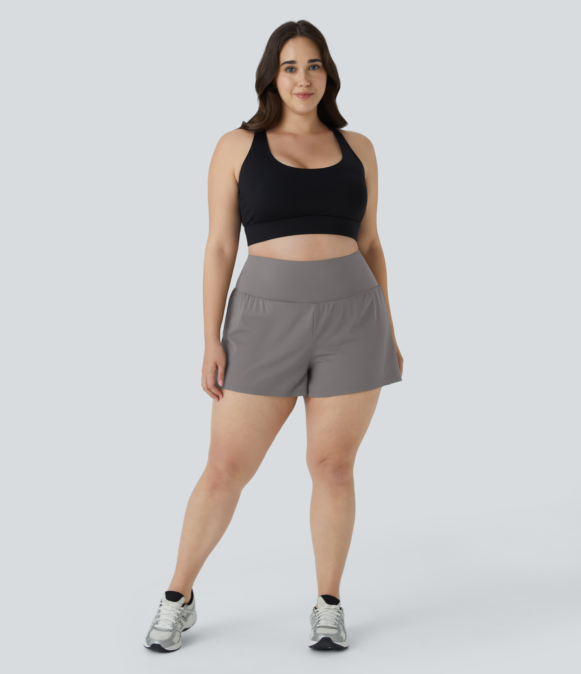 Halara Back Pocket Plus Side Hidden Pocket 2-in-1 Gym Plus Size Shorts 3.5``  - Steeple Gray - 1X 