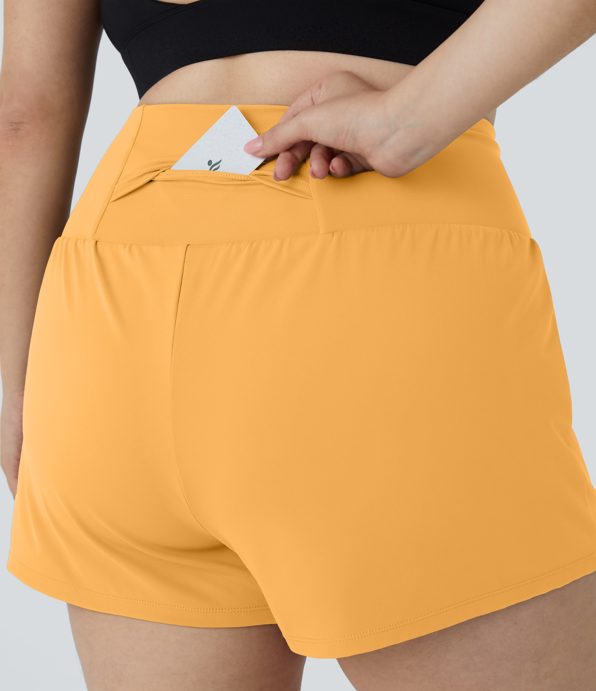 Halara Back Pocket Plus Side Hidden Pocket 2-in-1 Gym Plus Size Shorts 3.5``  - Warm Apricot - 4X 