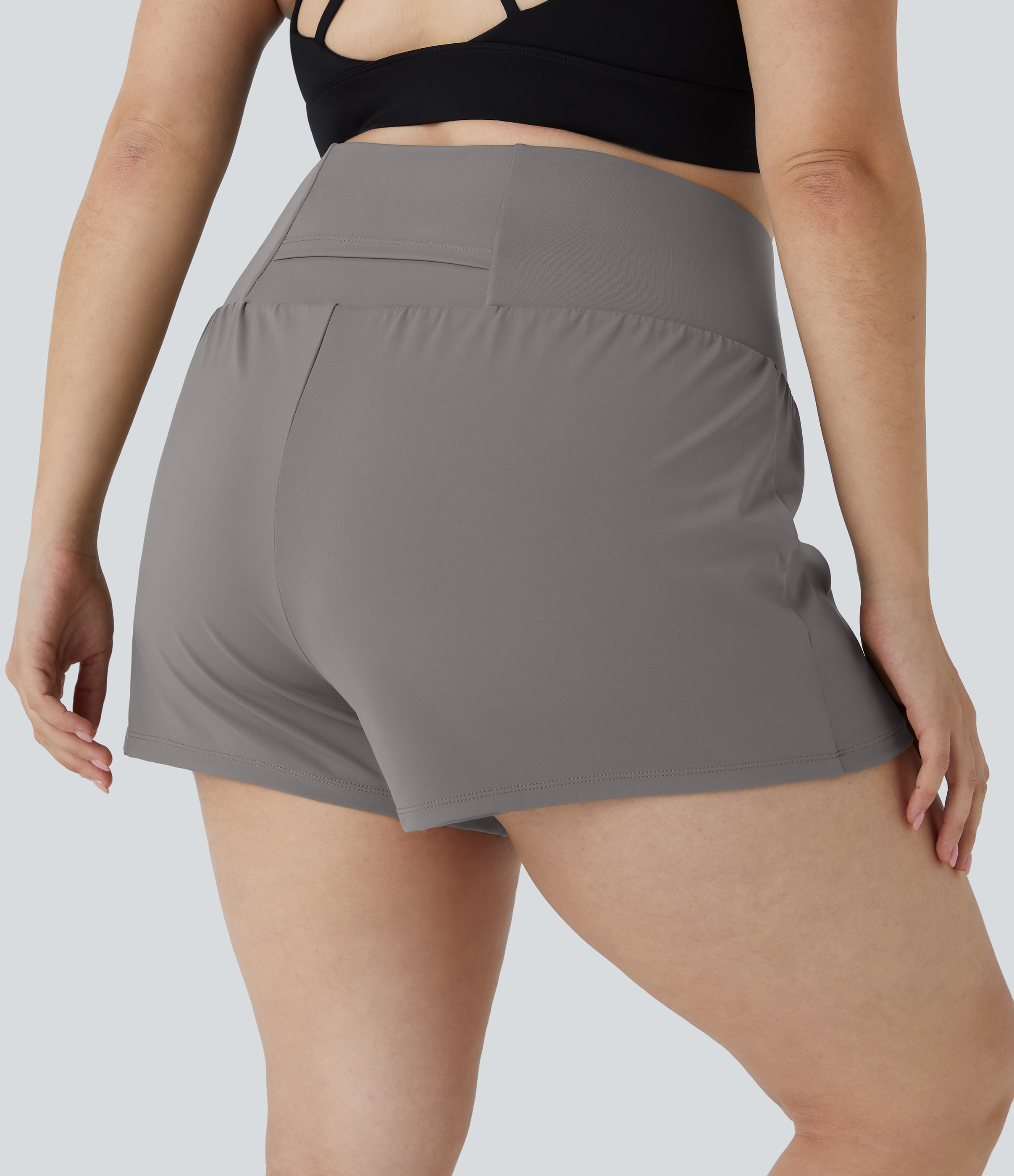 Halara Back Pocket Plus Side Hidden Pocket 2-in-1 Gym Plus Size Shorts 3.5``  - Steeple Gray - 1X 