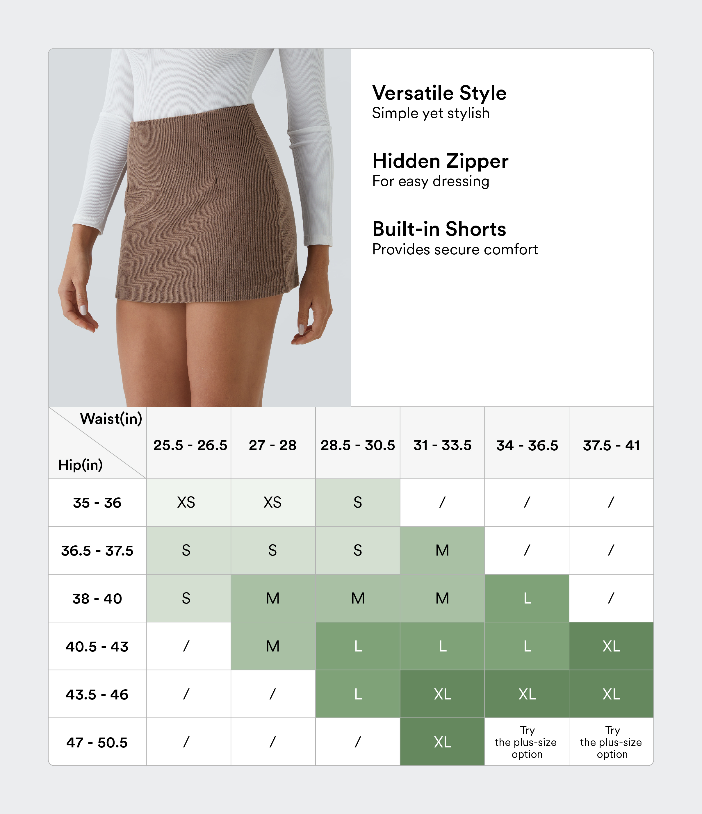 Halara High Waisted Invisible Zipper 2-in-1 A Line Mini Corduroy Casual Skirt  - Cocoa Brown - XS(regular) 