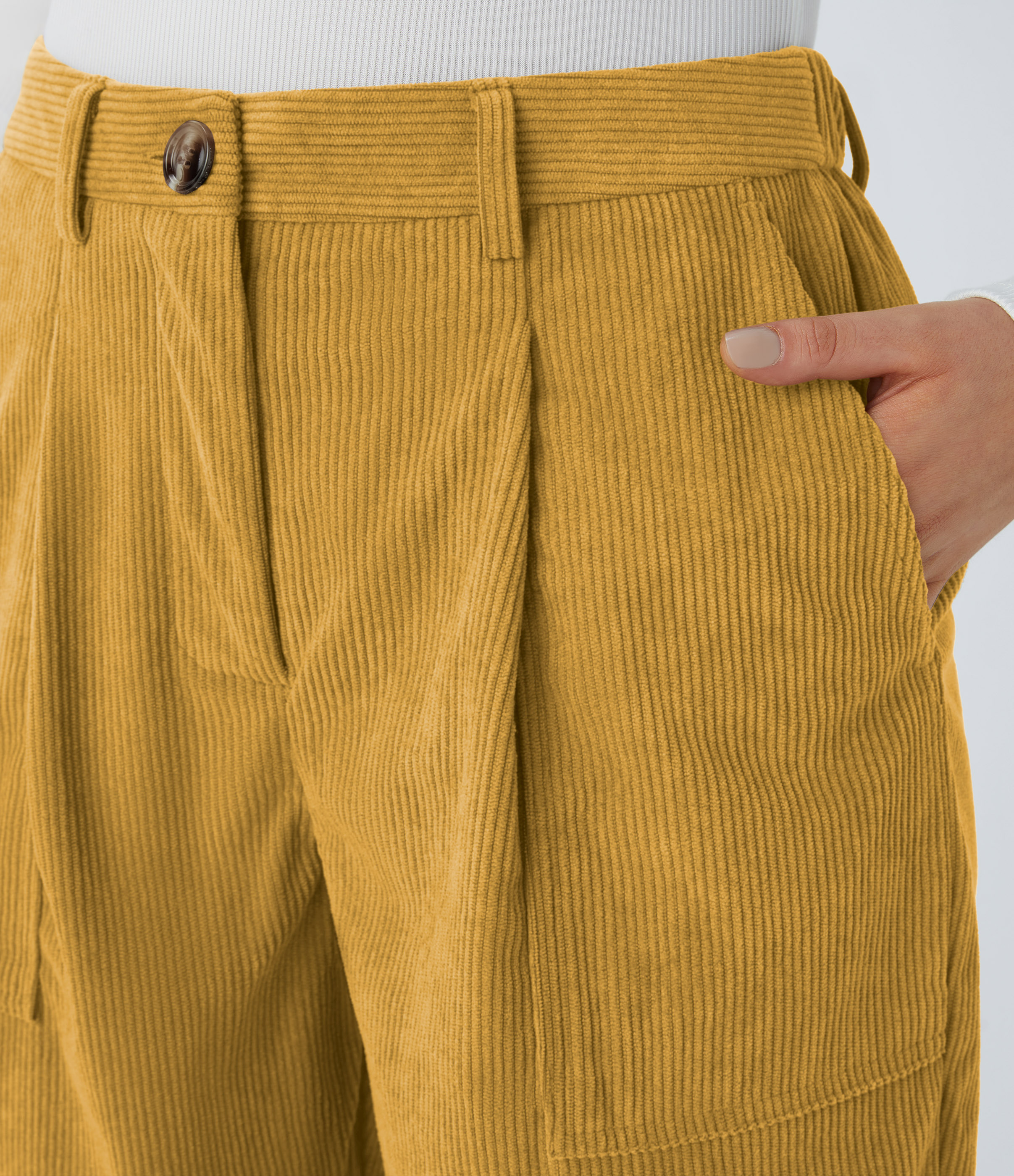 Halara Mid Rise Button Zipper Multiple Pockets Corduroy Casual Joggers  - Autumn Yellow - XS(regular) 