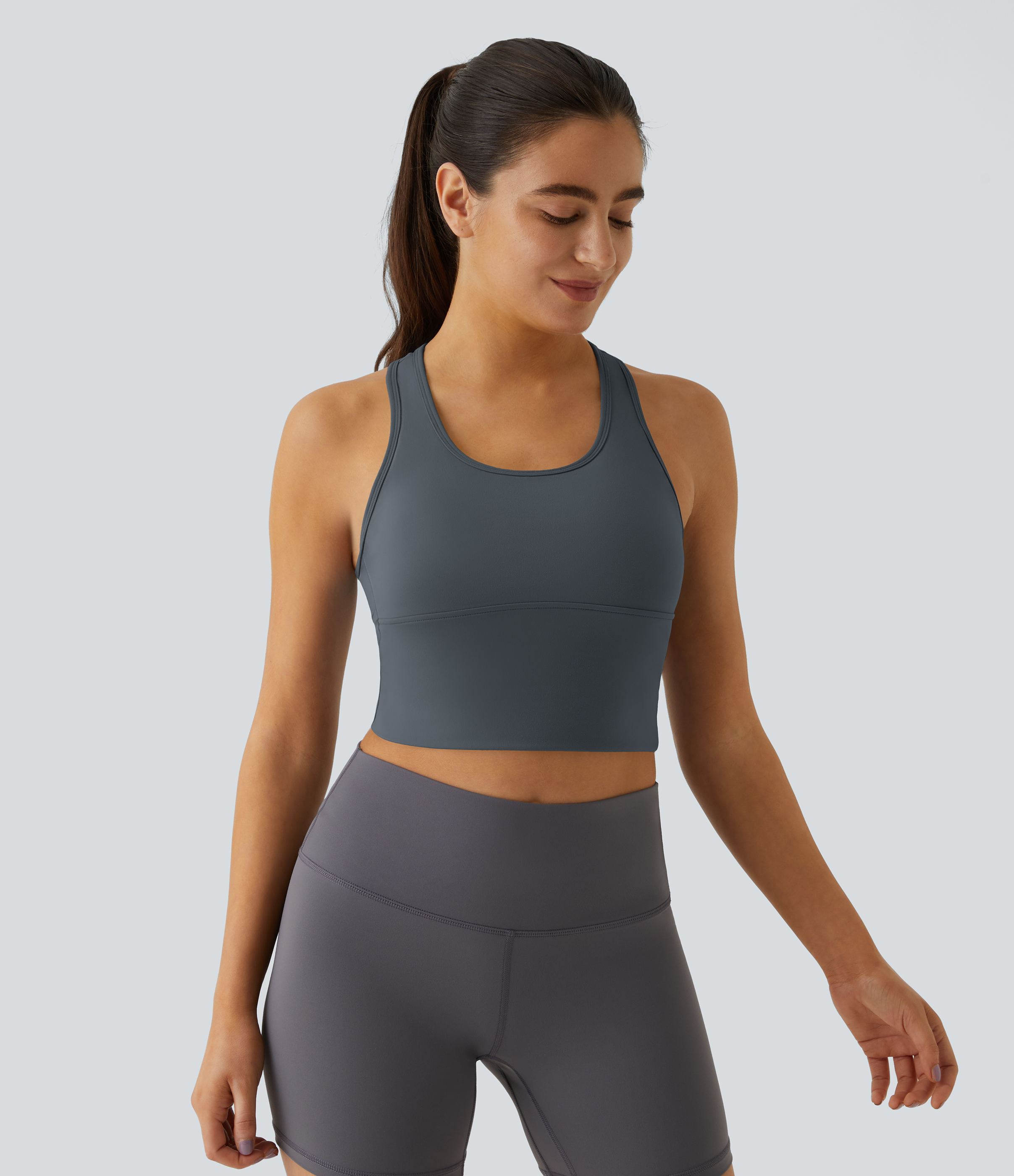 Halara In My Feels Cloudfulв„ў Fabric U Neck Backless Racerback Cut Out Cropped Yoga Tank Top Tank Top - Turbulence - M golf tops halter top 