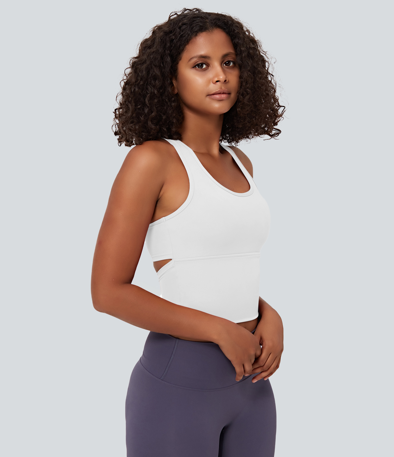 Halara In My Feels Cloudfulв„ў Fabric U Neck Backless Racerback Cut Out Cropped Yoga Tank Top Tank Top - White - M golf tops halter top 
