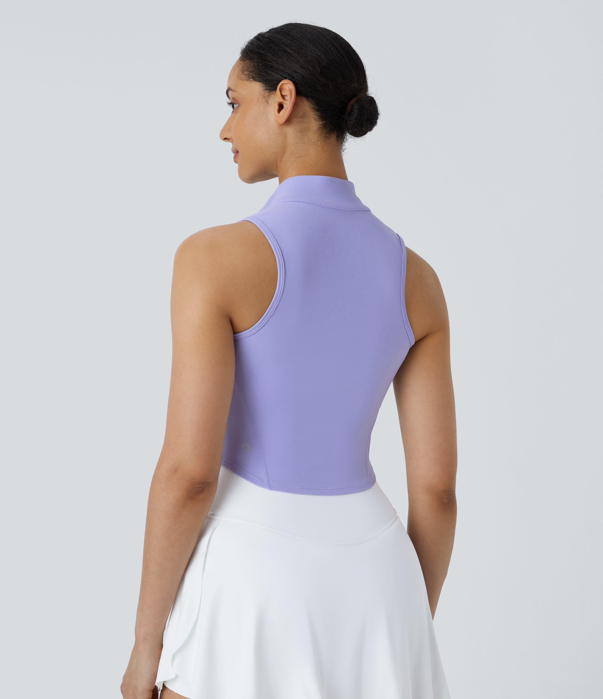 Halara Mock Neck Zip Front Sleeveless Cropped Tank Top Tank Top - Baby Lavender - S golf tops halter top tunic tops sleeveless tops 