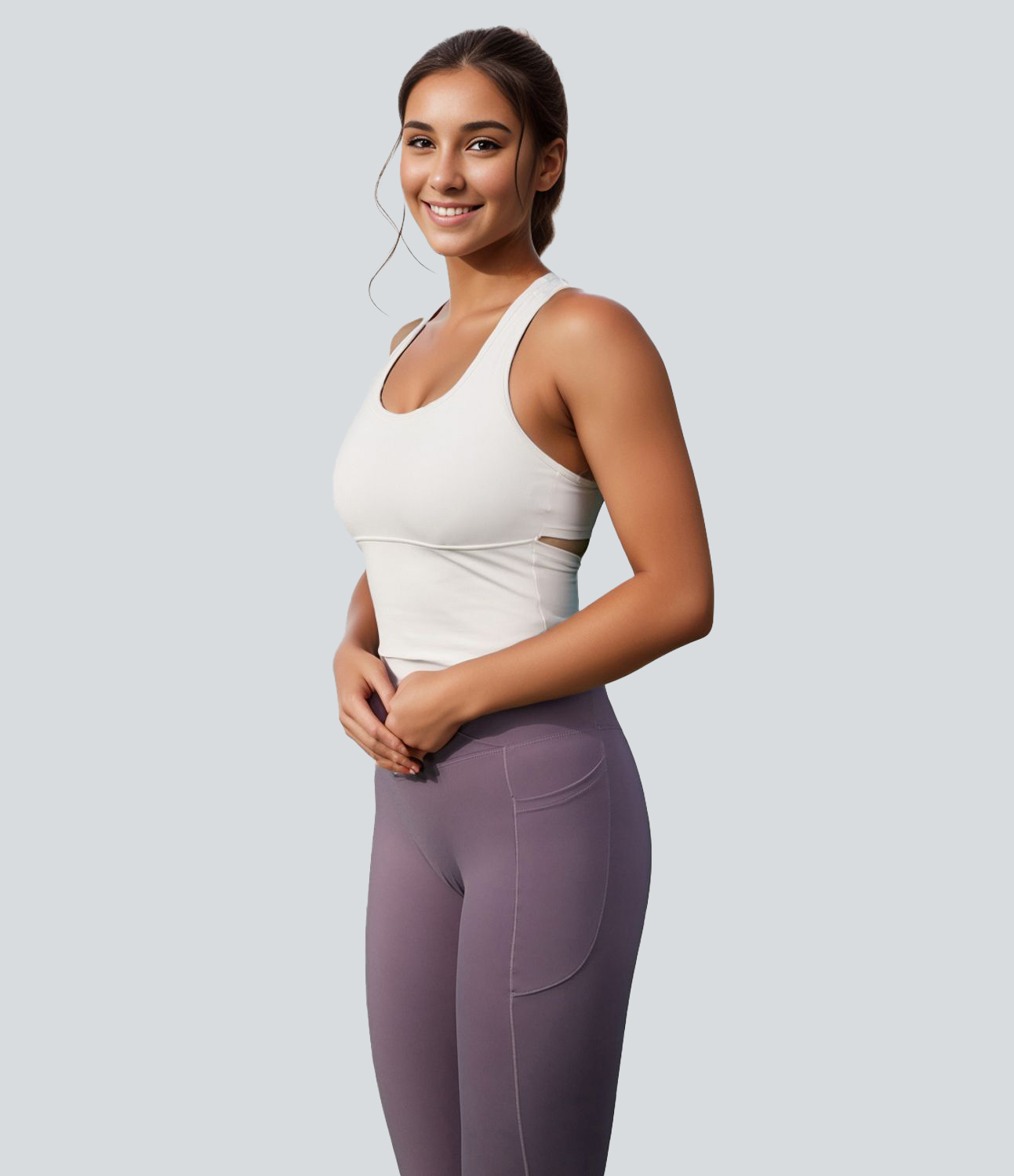 Halara In My Feels Cloudfulв„ў Fabric U Neck Backless Racerback Cut Out Cropped Yoga Tank Top Tank Top - White - M golf tops halter top 