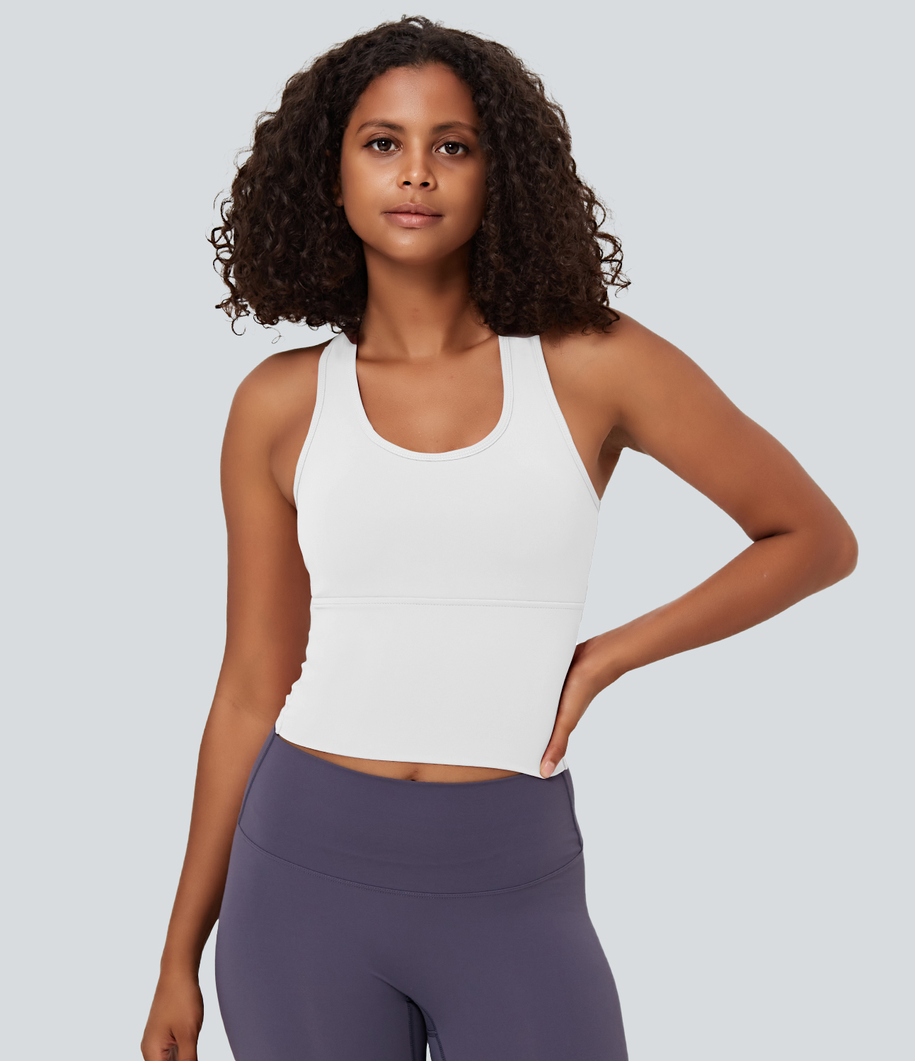 Halara In My Feels Cloudfulв„ў Fabric U Neck Backless Racerback Cut Out Cropped Yoga Tank Top Tank Top - White - M golf tops halter top 
