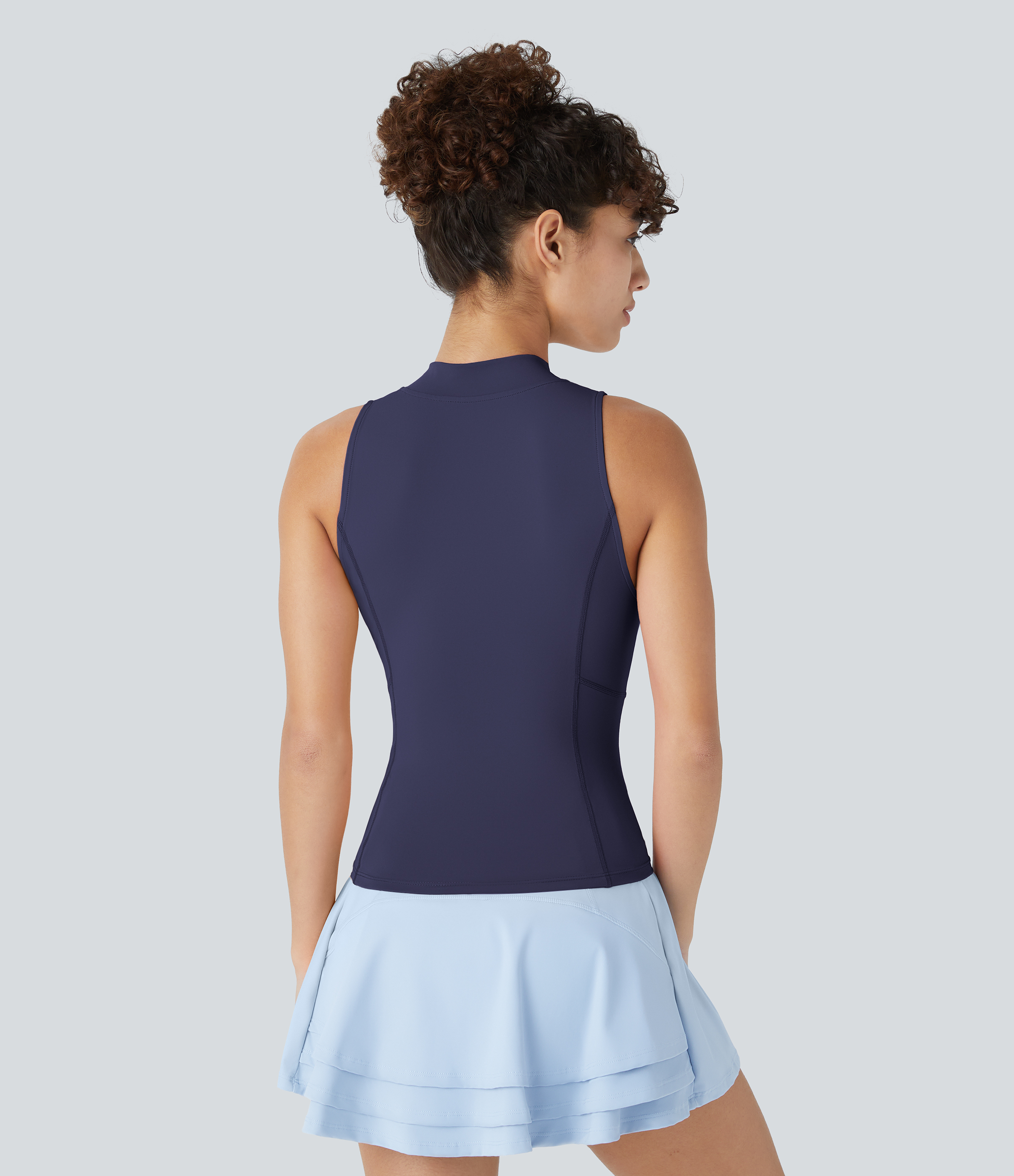 Halara Baseball Collar Half Zipper Slim Quick Dry Golf Tank Top Tank Top - Dawn Purple - M golf tops halter top tunic tops sleeveless tops 