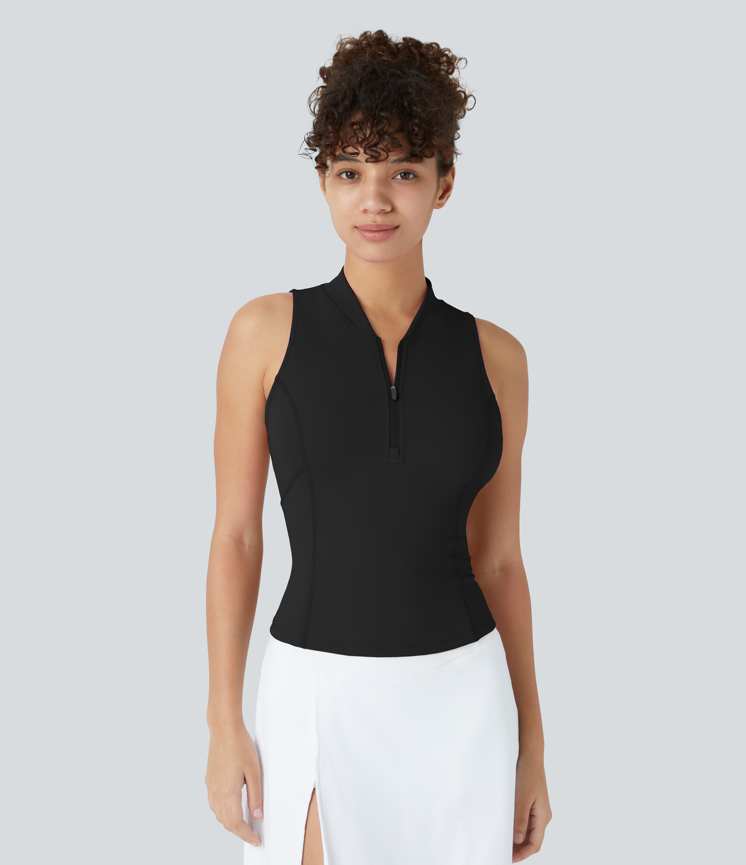 Halara Baseball Collar Half Zipper Slim Quick Dry Golf Tank Top Tank Top - Black - S golf tops halter top tunic tops sleeveless tops 
