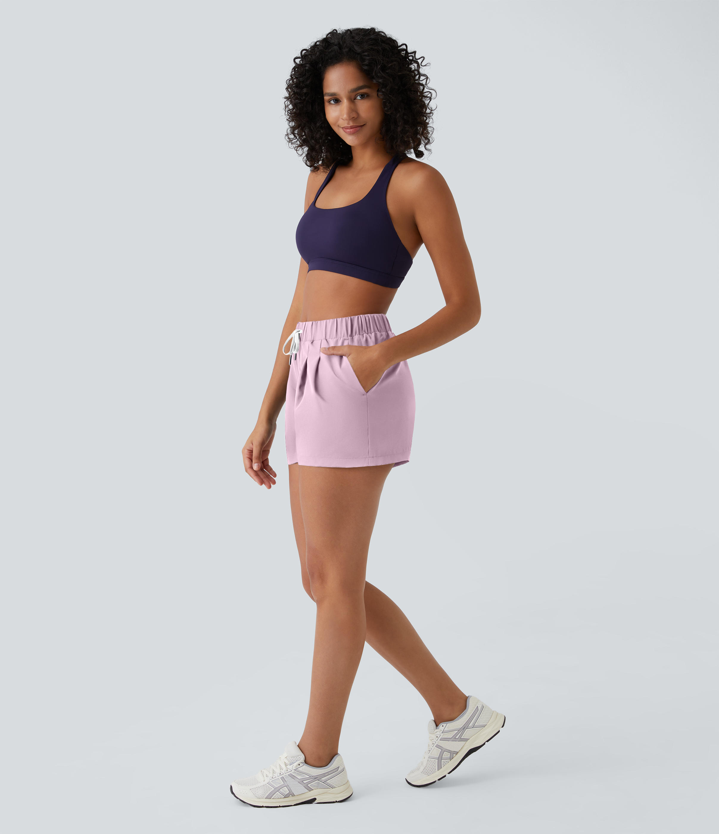 Halara High Waisted Elastic Waistband Drawstring Ruched Side Pocket Casual Shorts 3
