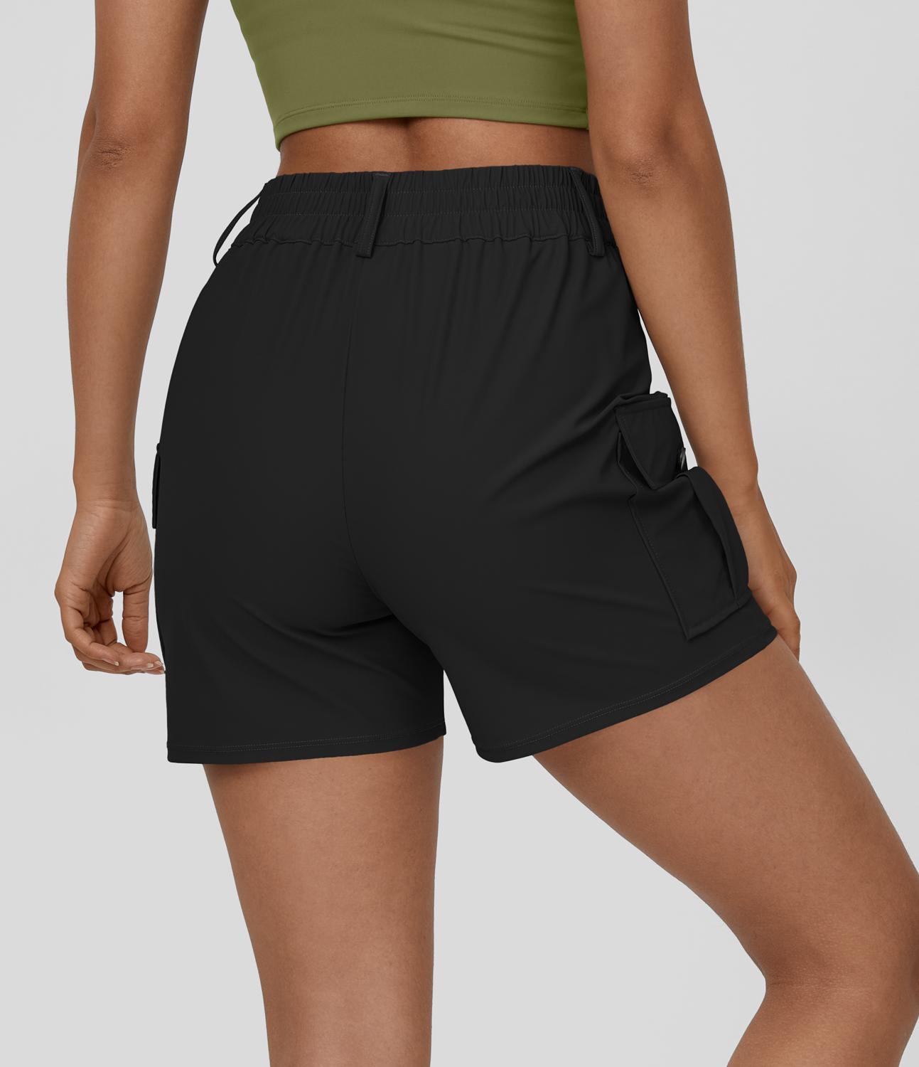 Halara High Waisted Button Zipper Flap Pocket Casual Cargo Shorts 5`` Gym Short - Black - M booty shorts compression shorts yoga shorts 