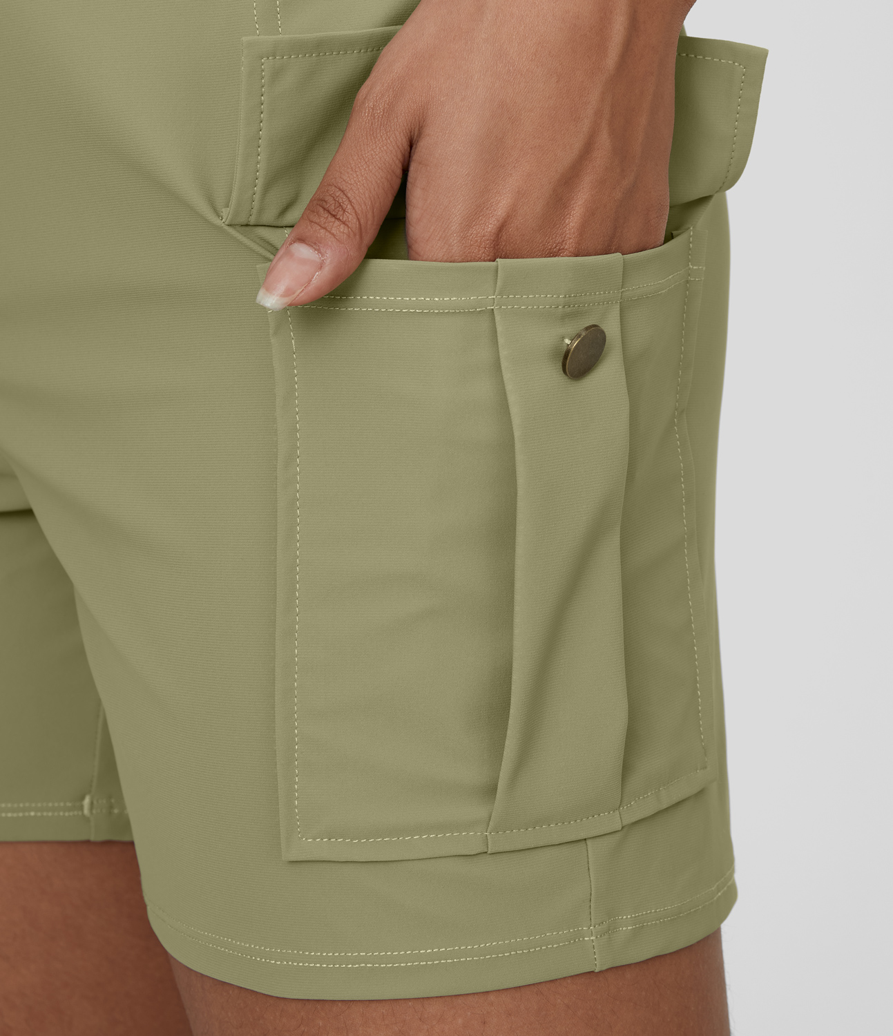 Halara High Waisted Button Zipper Flap Pocket Casual Cargo Shorts 5`` Gym Short - Cedar - XS booty shorts compression shorts yoga shorts 