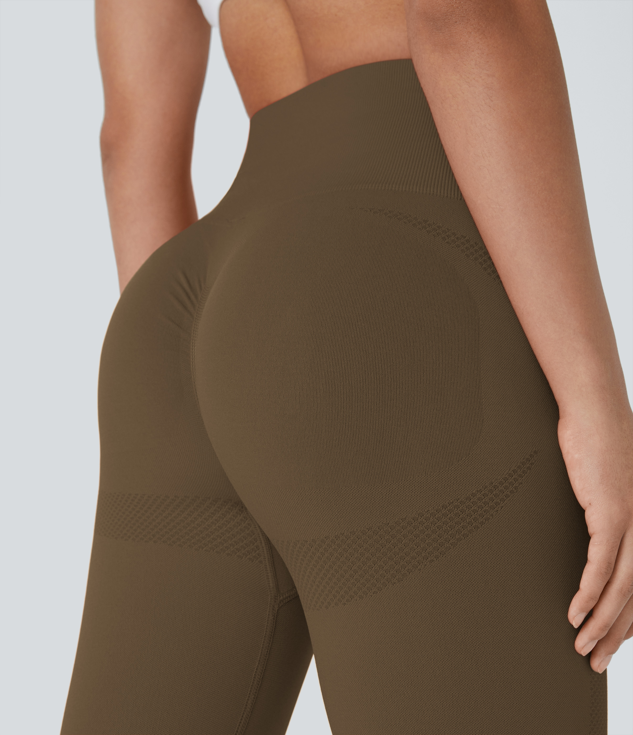 Halara Seamless Flow High Waisted Ruched 7/8 Yoga Leggings  - Dawn Brown - S(7/8) gym leggings leggings with pockets leggings with butt lift 