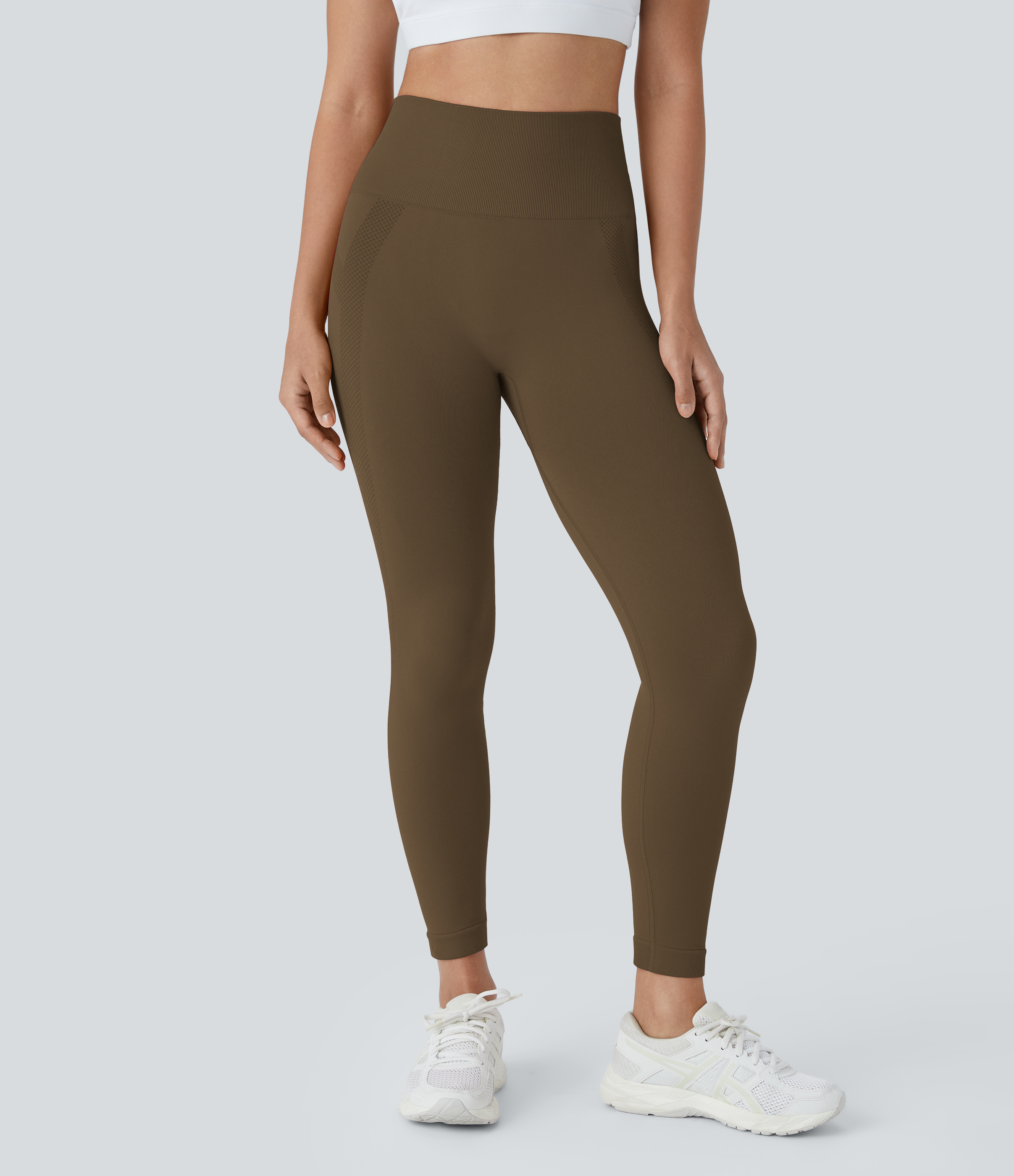 Halara Seamless Flow High Waisted Ruched 7/8 Yoga Leggings  - Dawn Brown - S(7/8) gym leggings leggings with pockets leggings with butt lift 