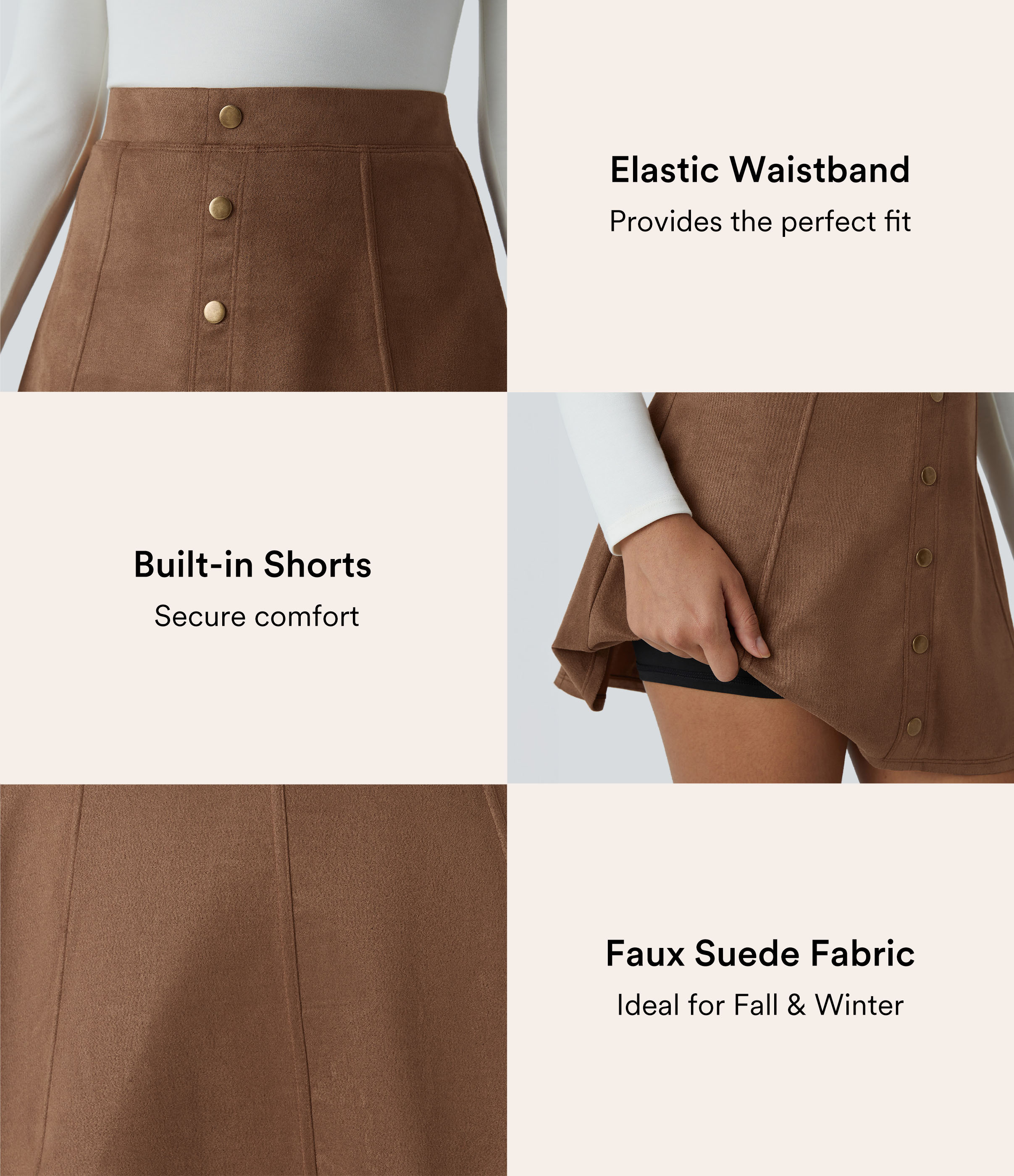 Halara High Waisted Decorative Button 2-in-1 A Line Suede Mini Casual Skirt  - Pecan Pie - S(regular) 