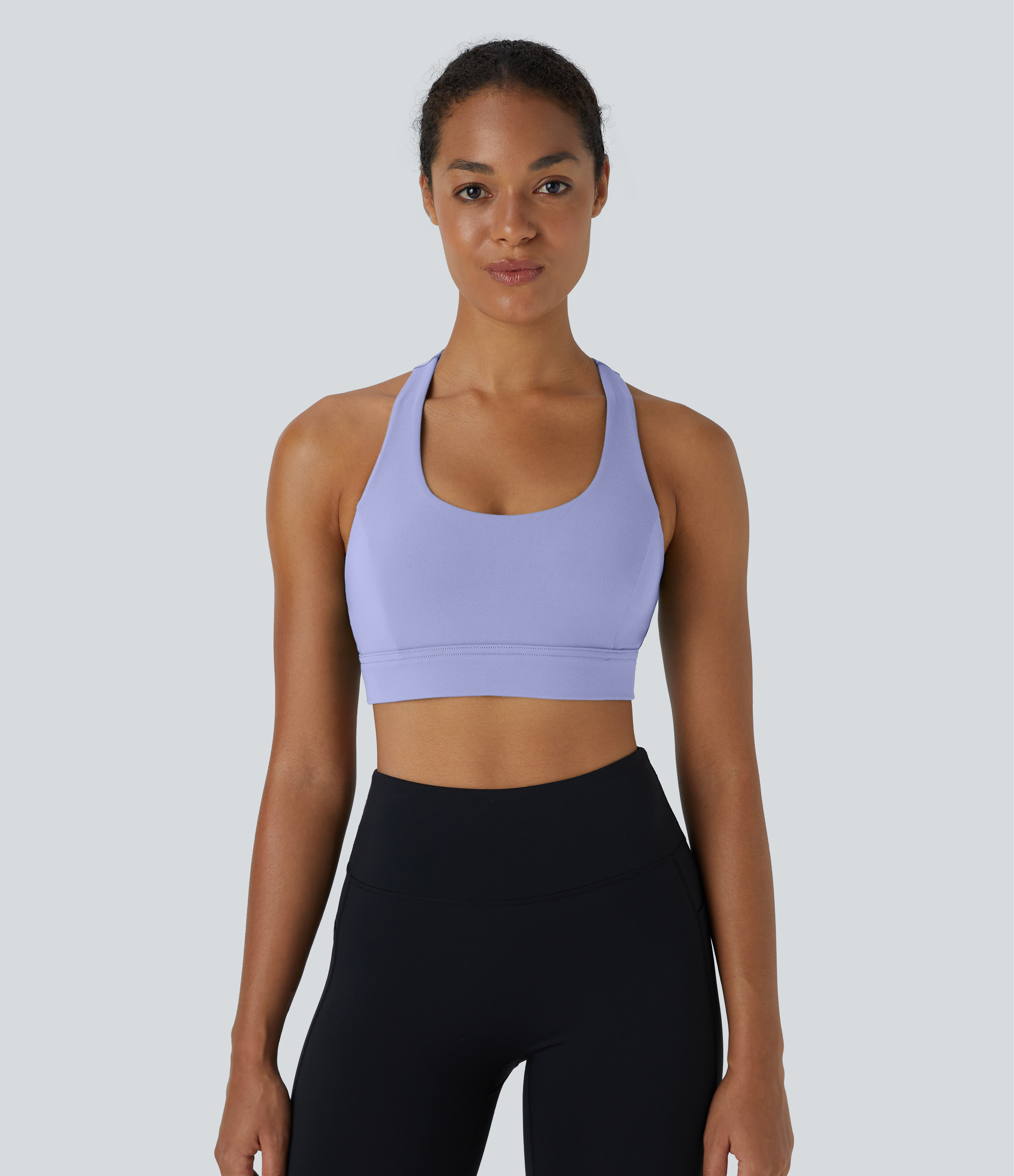 Halara Low Support Backless Racerback Crisscross Yoga Sports Bra  - Baby Lavender - S push up bra strapless bra backless bra sticky bra 