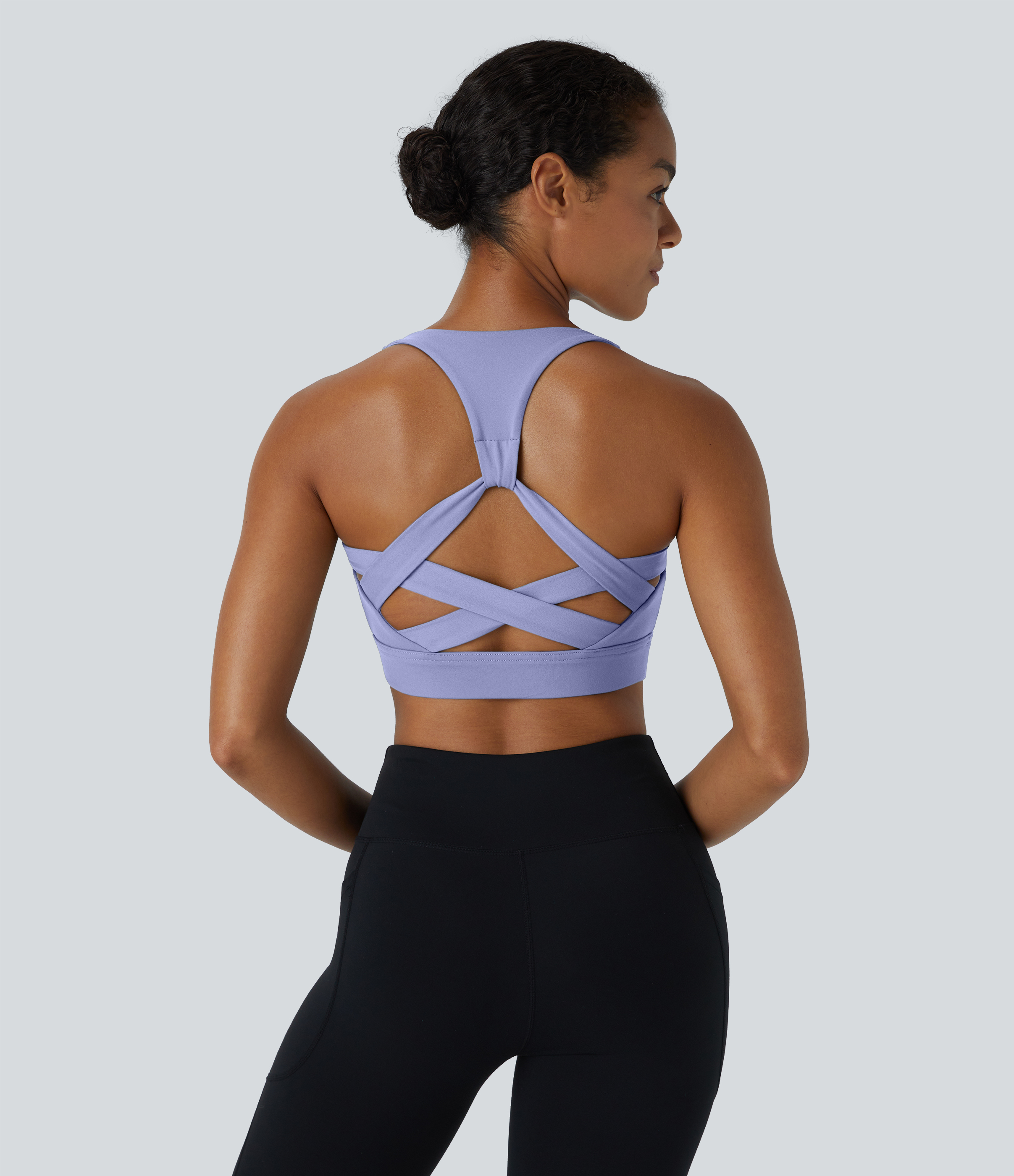Halara Low Support Backless Racerback Crisscross Yoga Sports Bra  - Baby Lavender - S push up bra strapless bra backless bra sticky bra 