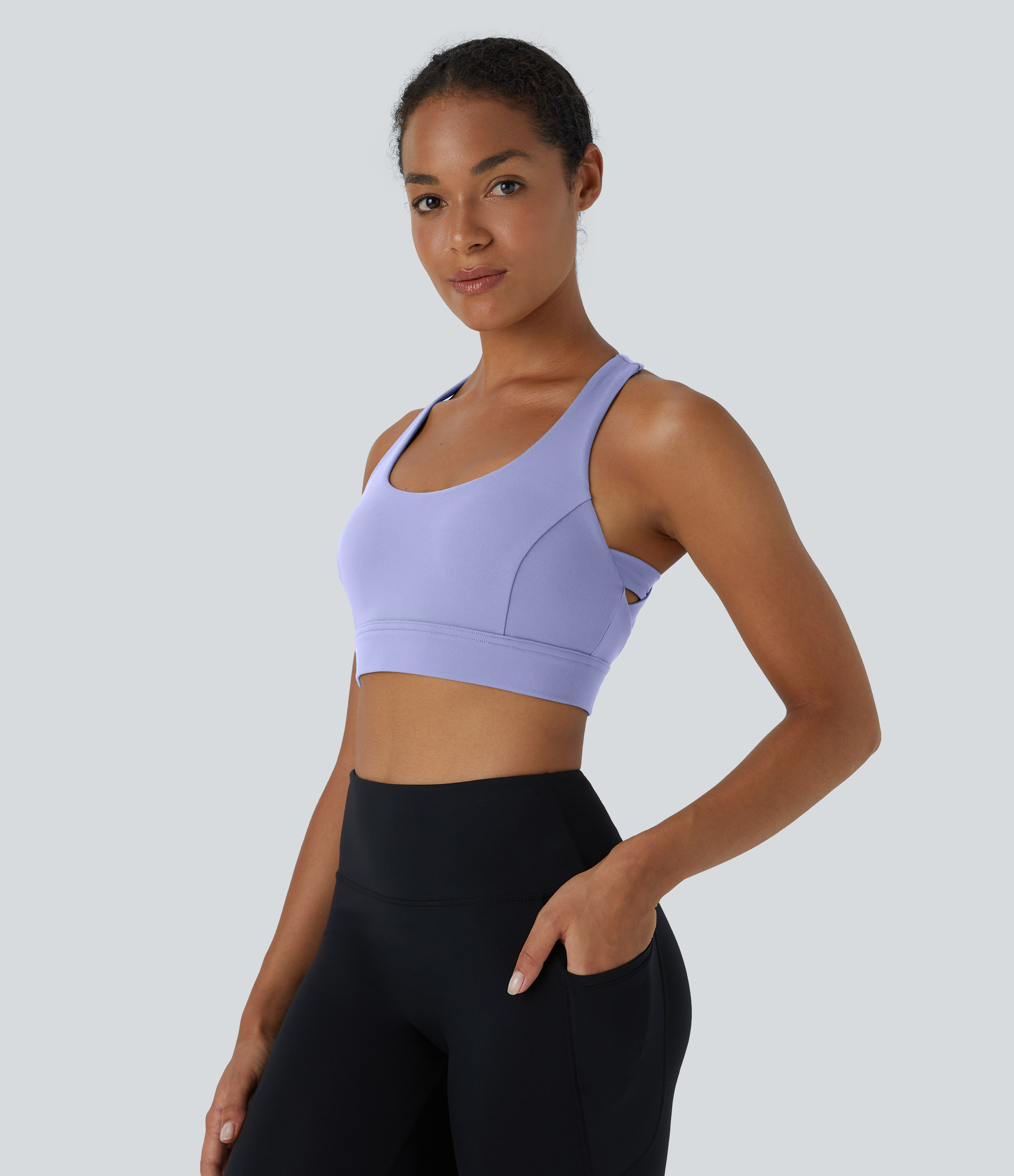 Halara Low Support Backless Racerback Crisscross Yoga Sports Bra  - Baby Lavender - S push up bra strapless bra backless bra sticky bra 