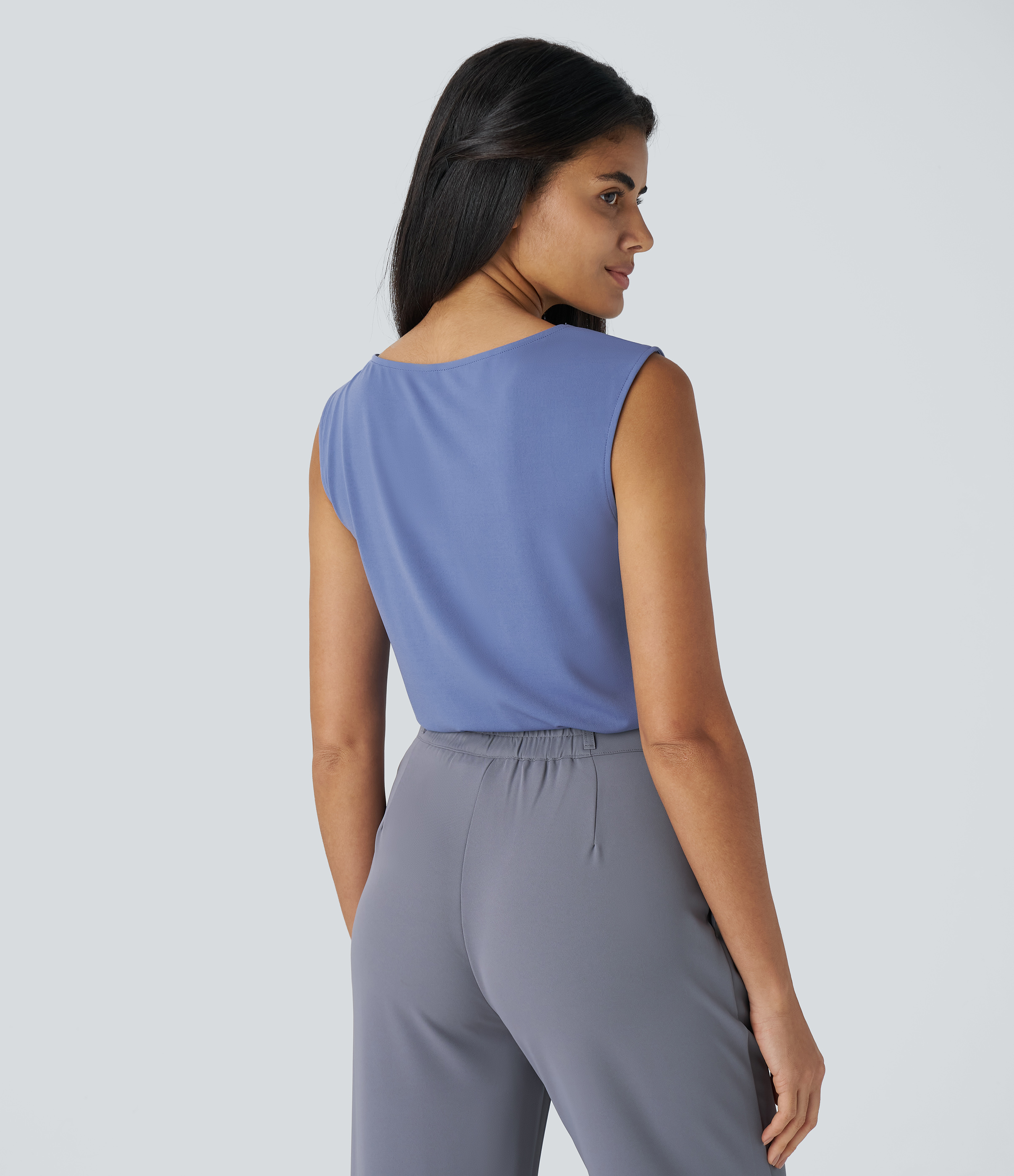Halara Cowl Neck Sleeveless Work Blouse  - Bleached Denim - XS 