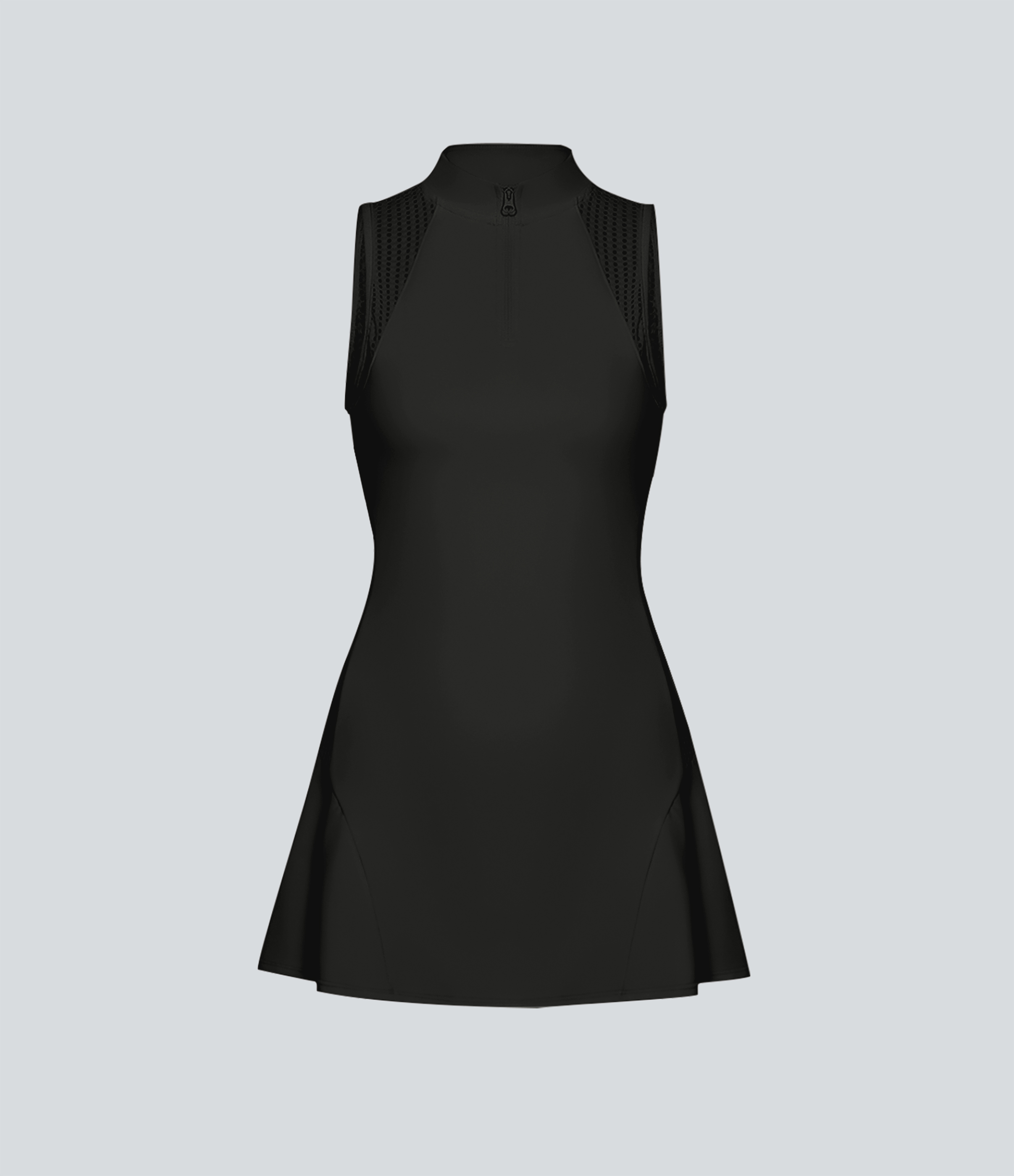 Halara Half Zip Contrast Mesh Side Pocket 2-Piece Mini Tennis Active Dress Workout Dress - Black - XL 