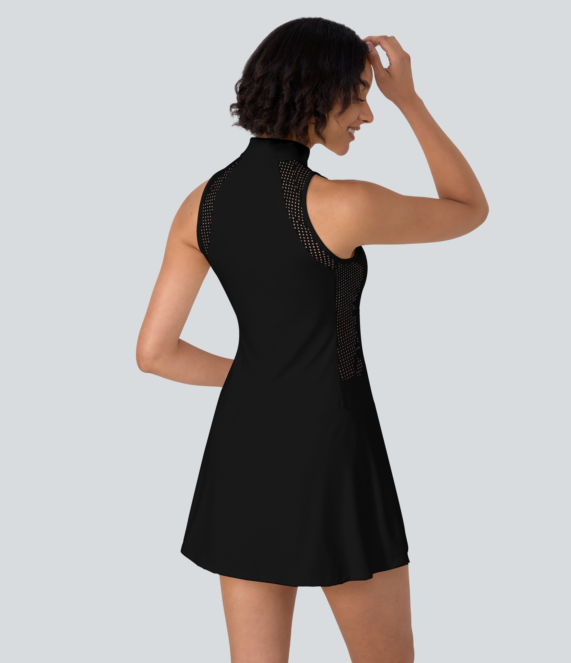Halara Half Zip Contrast Mesh Side Pocket 2-Piece Mini Tennis Active Dress Workout Dress - Black - XL 