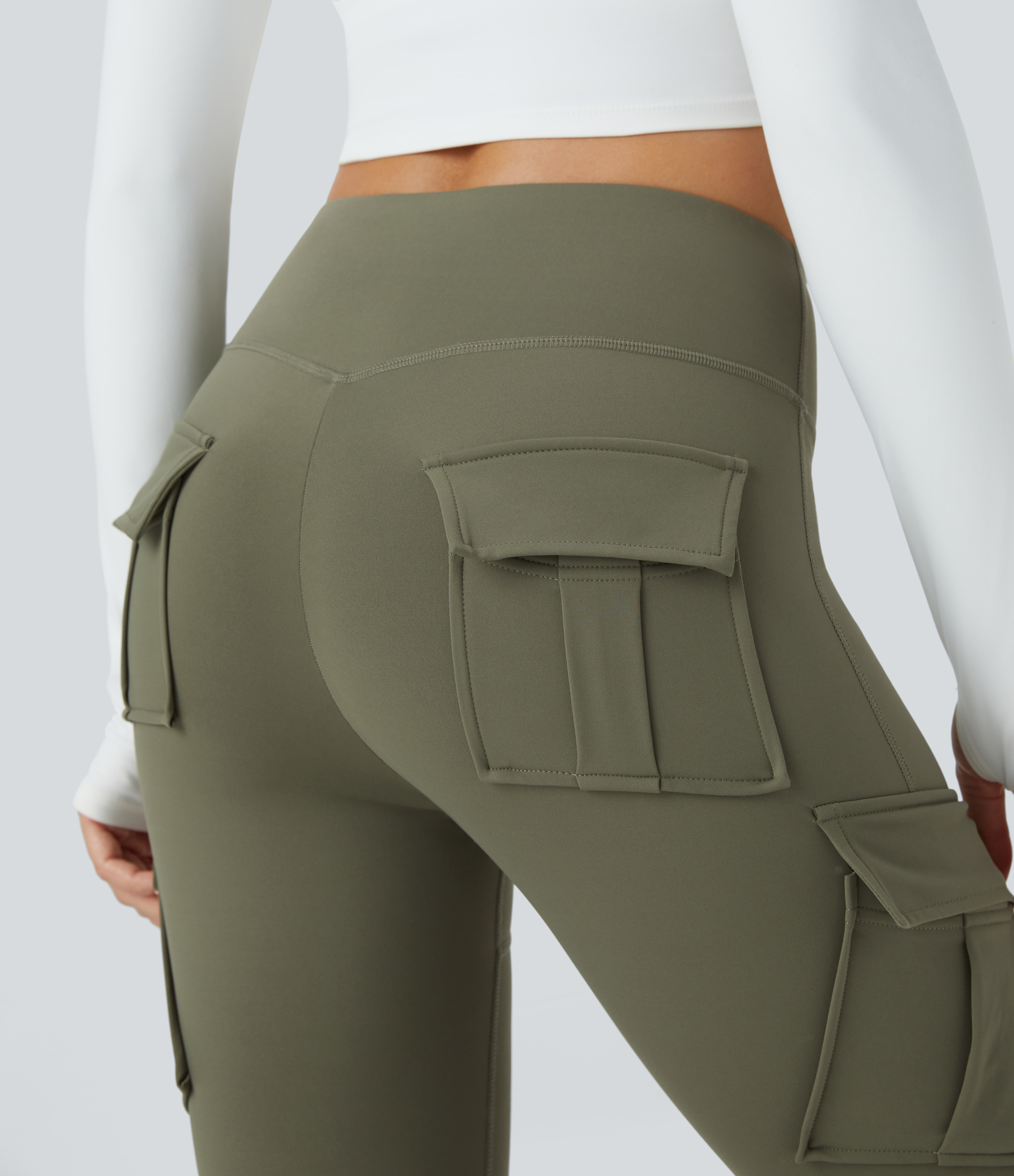 Halara Softlyzeroв„ў Fleece High Waisted Cargo Pocket Skinny 7/8 Yoga Leggings  - Grass Grey Green - XL(7/8) gym leggings leggings with pockets 