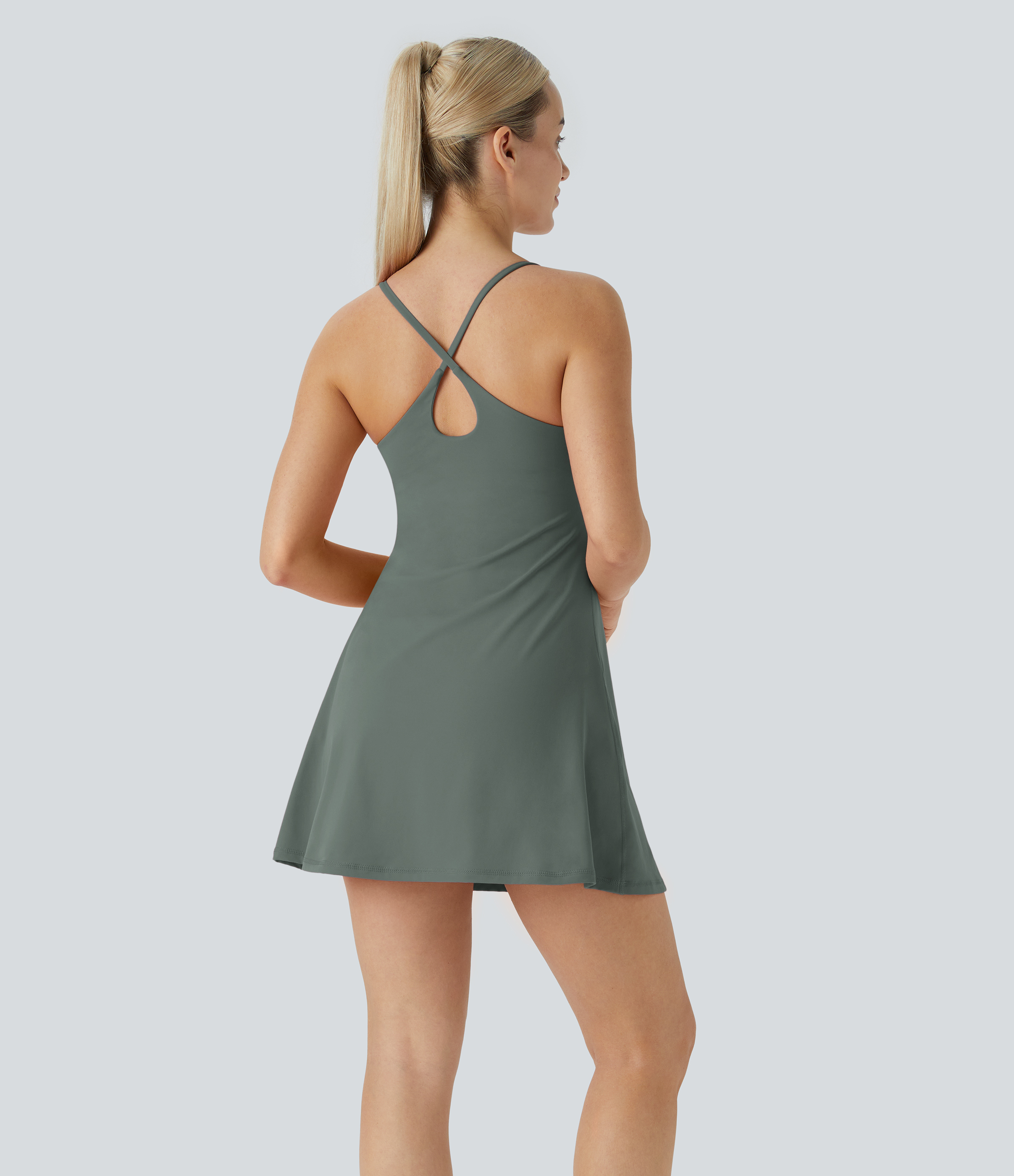 Halara Softlyzeroв„ў Plush Backless Active Dress Workout Dress - Smoke Grey Green - XS 
