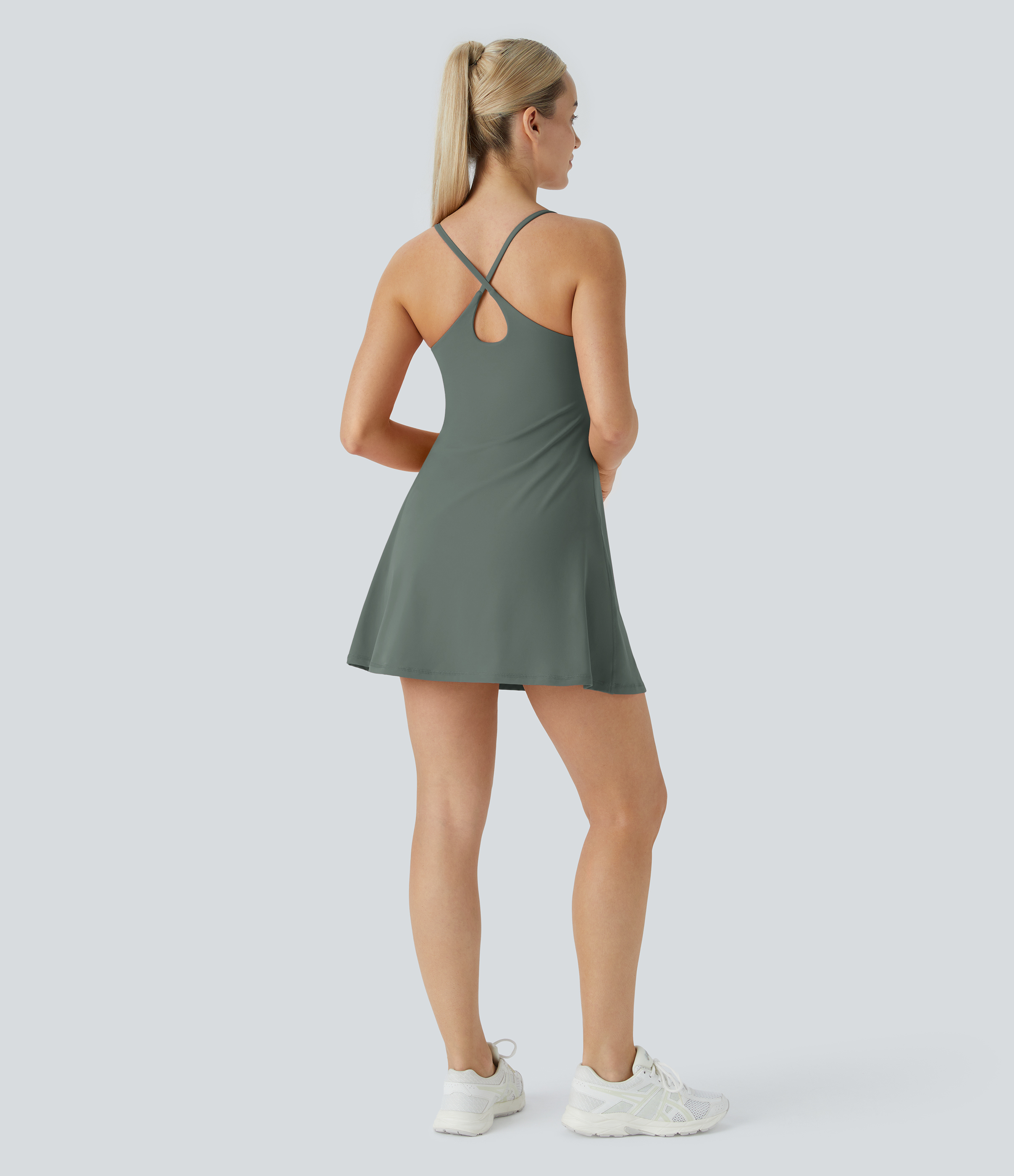 Halara Softlyzeroв„ў Plush Backless Active Dress Workout Dress - Smoke Grey Green - XS 