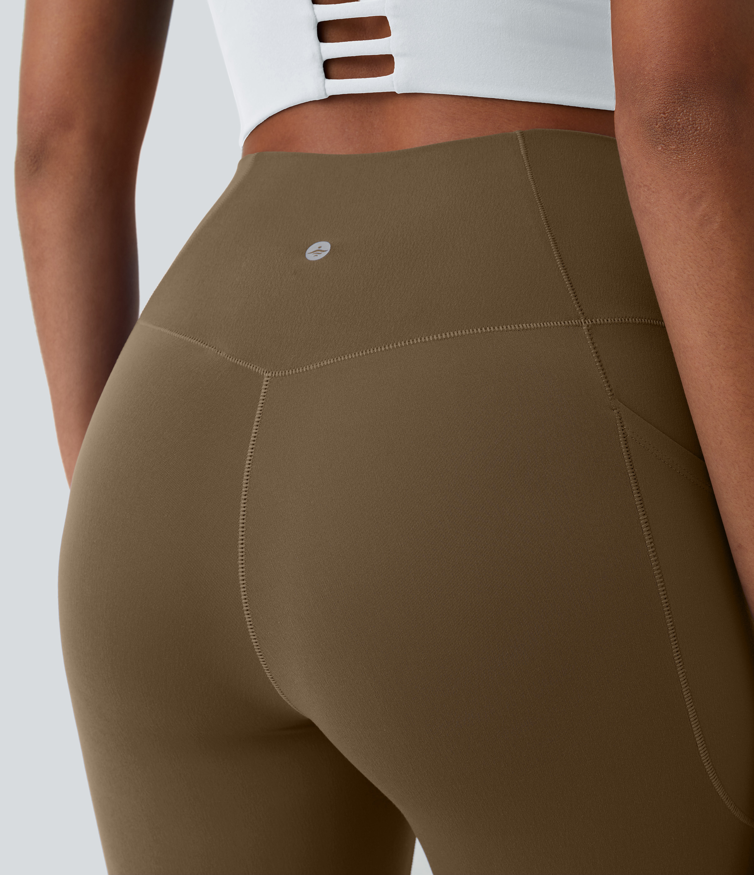 Halara Everyday Cloudfulв„ў Fabric Crossover Pocket Plain Leggings  - Chestnut Brown - S(7/8) gym leggings leggings with pockets 