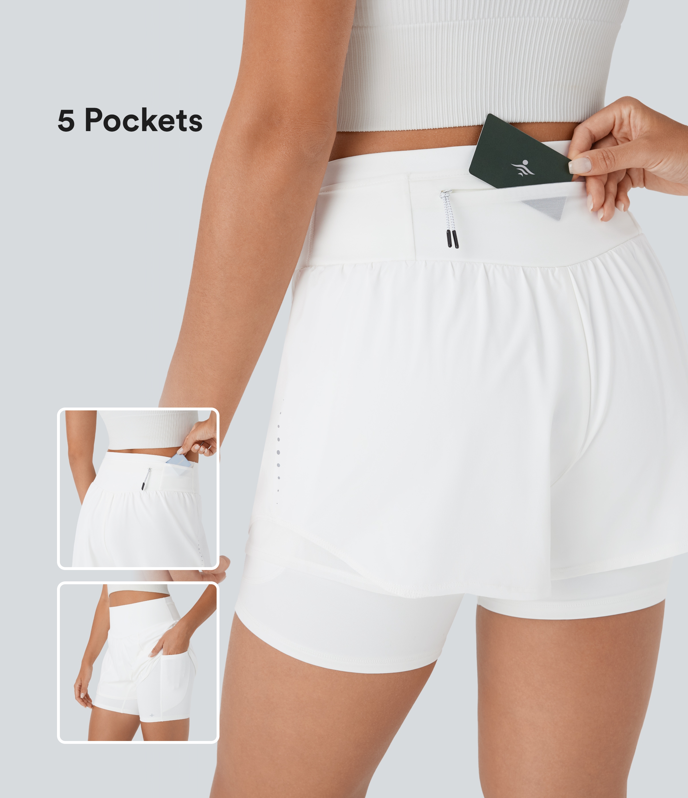 SpeedWave™ - Reflektierende 2-in-1 Lauf-Shorts mit hohem Bund, Seitentaschen, Bauchkontrolle und Kontrast-Mesh