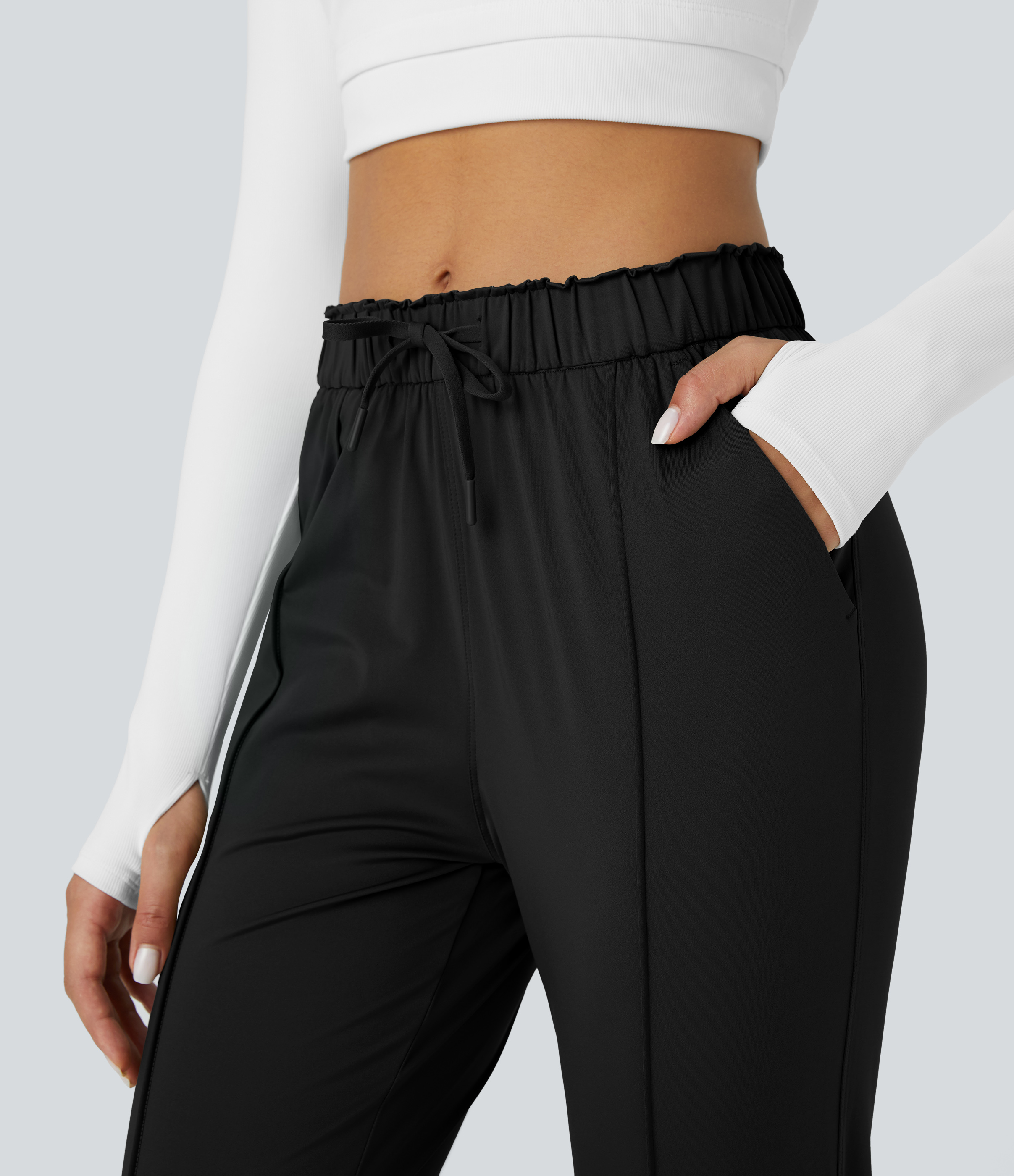 Halara Mid Rise Drawstring Side Pocket Yoga Joggers  - Black - L 