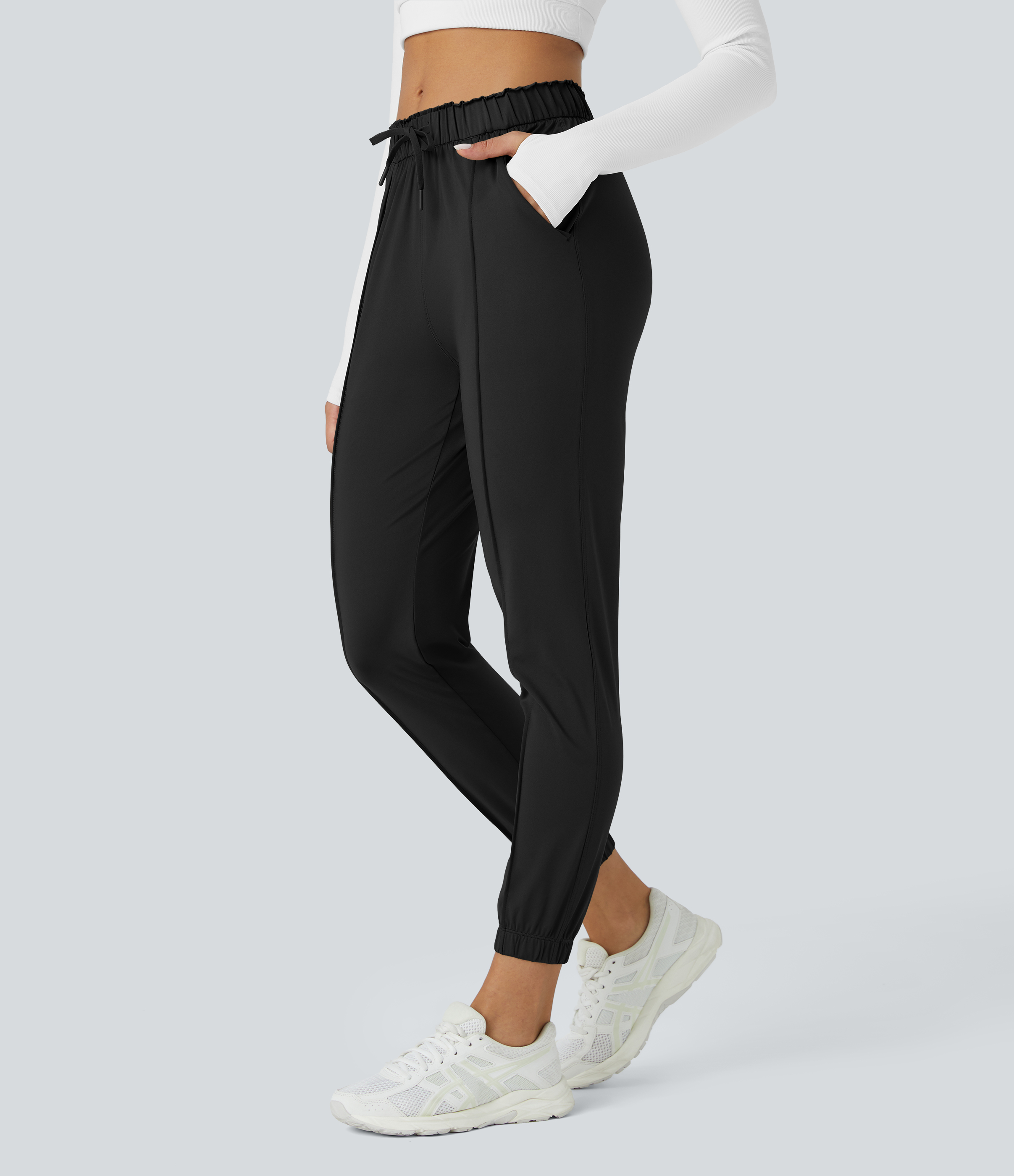 Halara Mid Rise Drawstring Side Pocket Yoga Joggers  - Black - L 