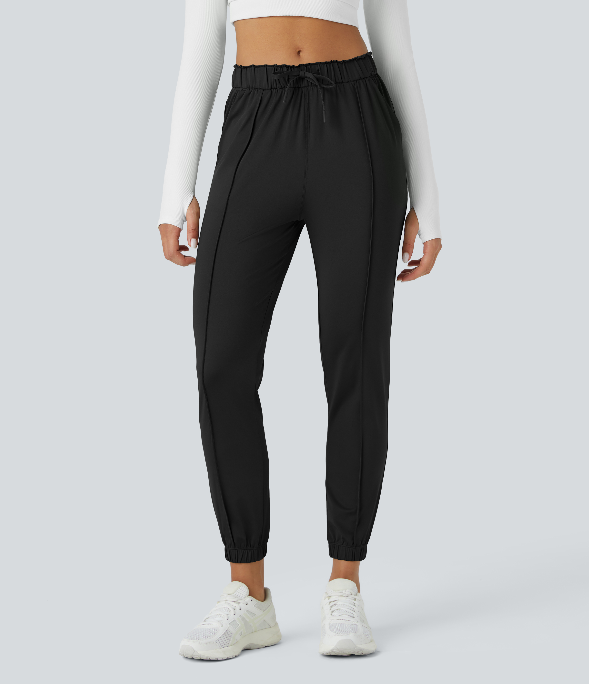 Halara Mid Rise Drawstring Side Pocket Yoga Joggers  - Black - L 