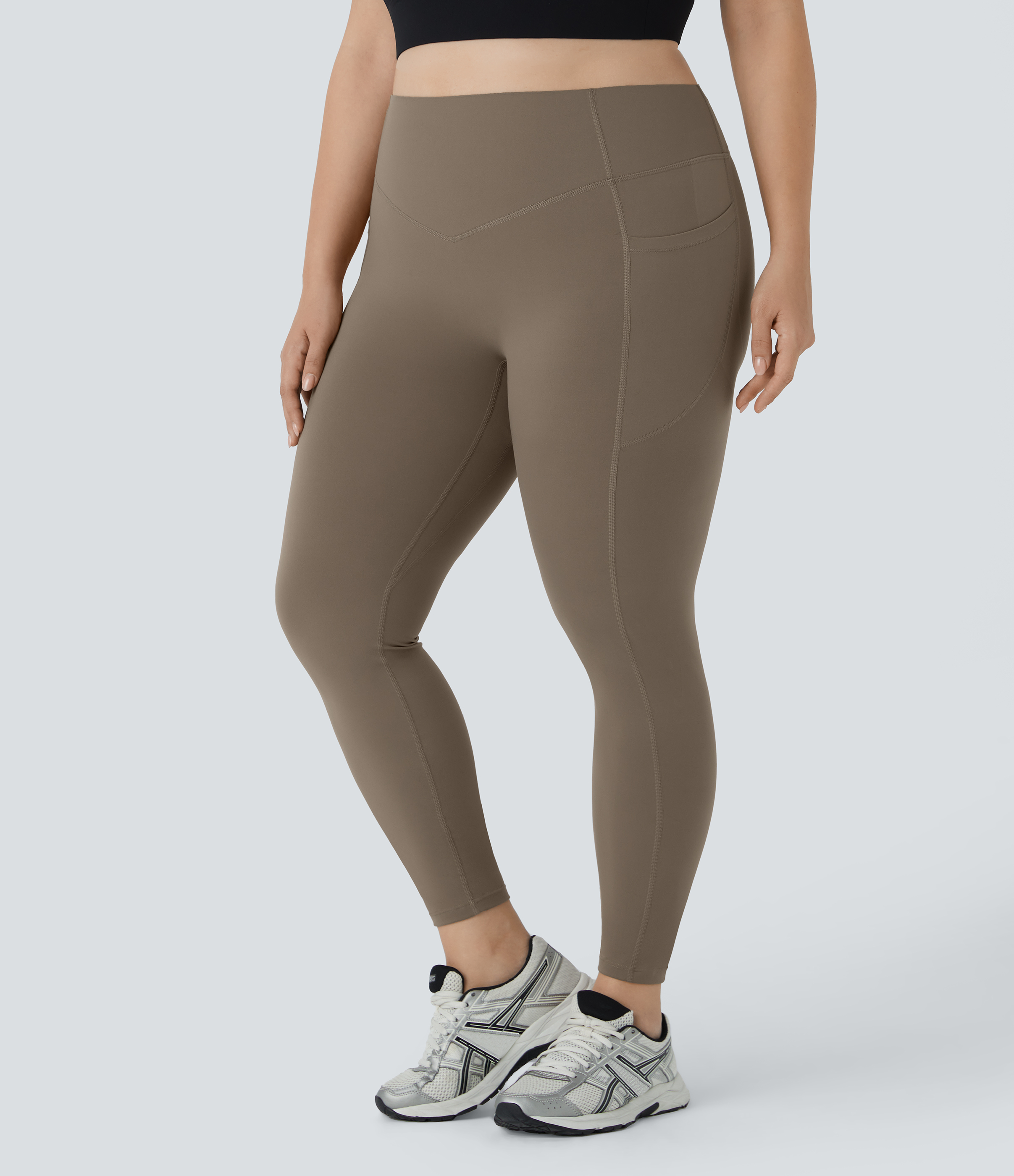 Halara SoCinched High Waisted Butt Lifting Tummy Control Side Pocket Shaping Training UltraSculpt Plus Size Leggings  - Dawn Brown - 2X(7/8) 
