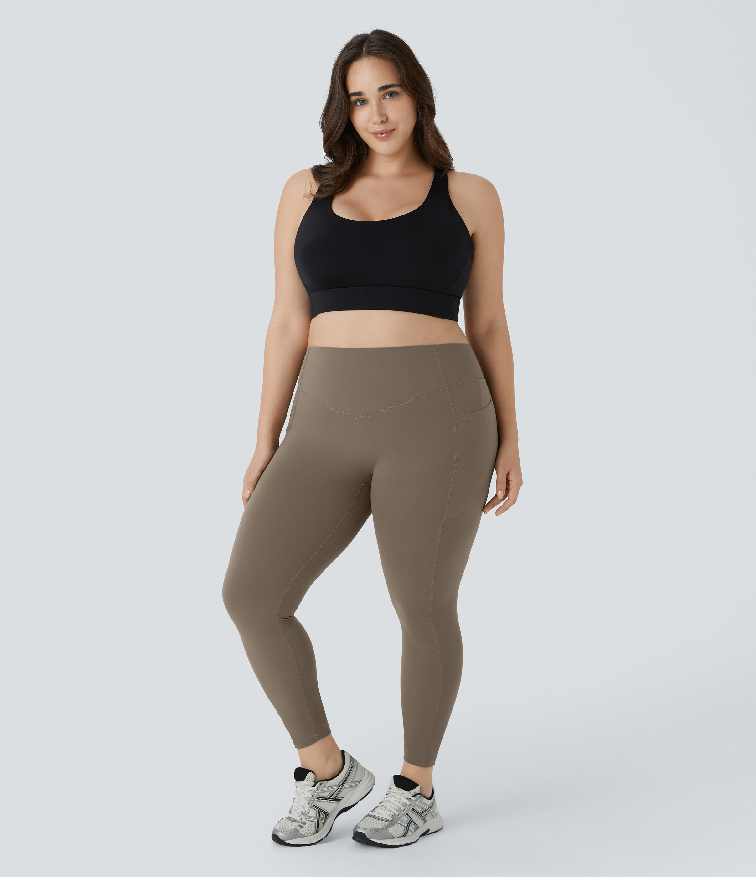 Halara SoCinched High Waisted Butt Lifting Tummy Control Side Pocket Shaping Training UltraSculpt Plus Size Leggings  - Dawn Brown - 2X(7/8) 