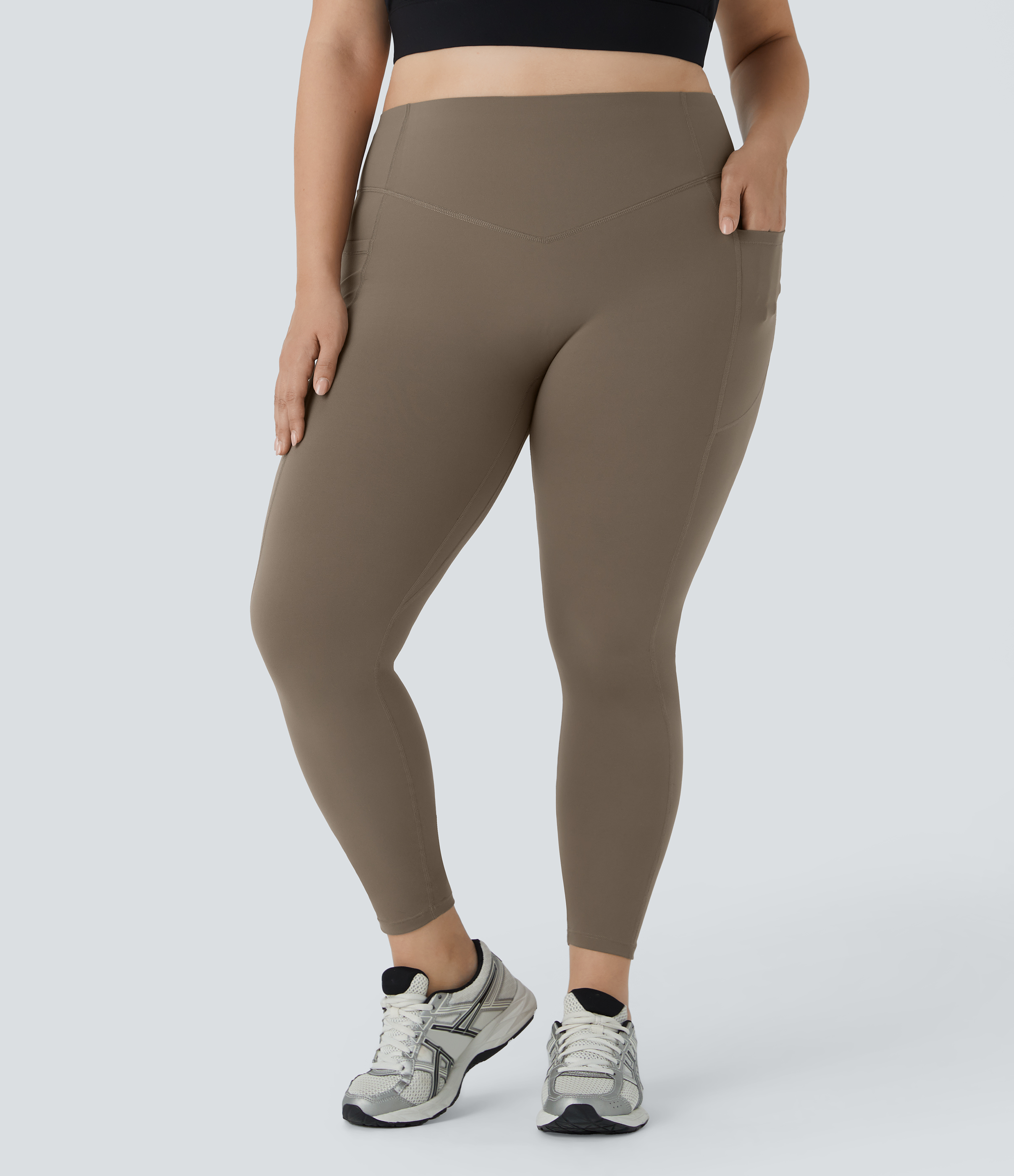 Halara SoCinched High Waisted Butt Lifting Tummy Control Side Pocket Shaping Training UltraSculpt Plus Size Leggings  - Dawn Brown - 2X(7/8) 