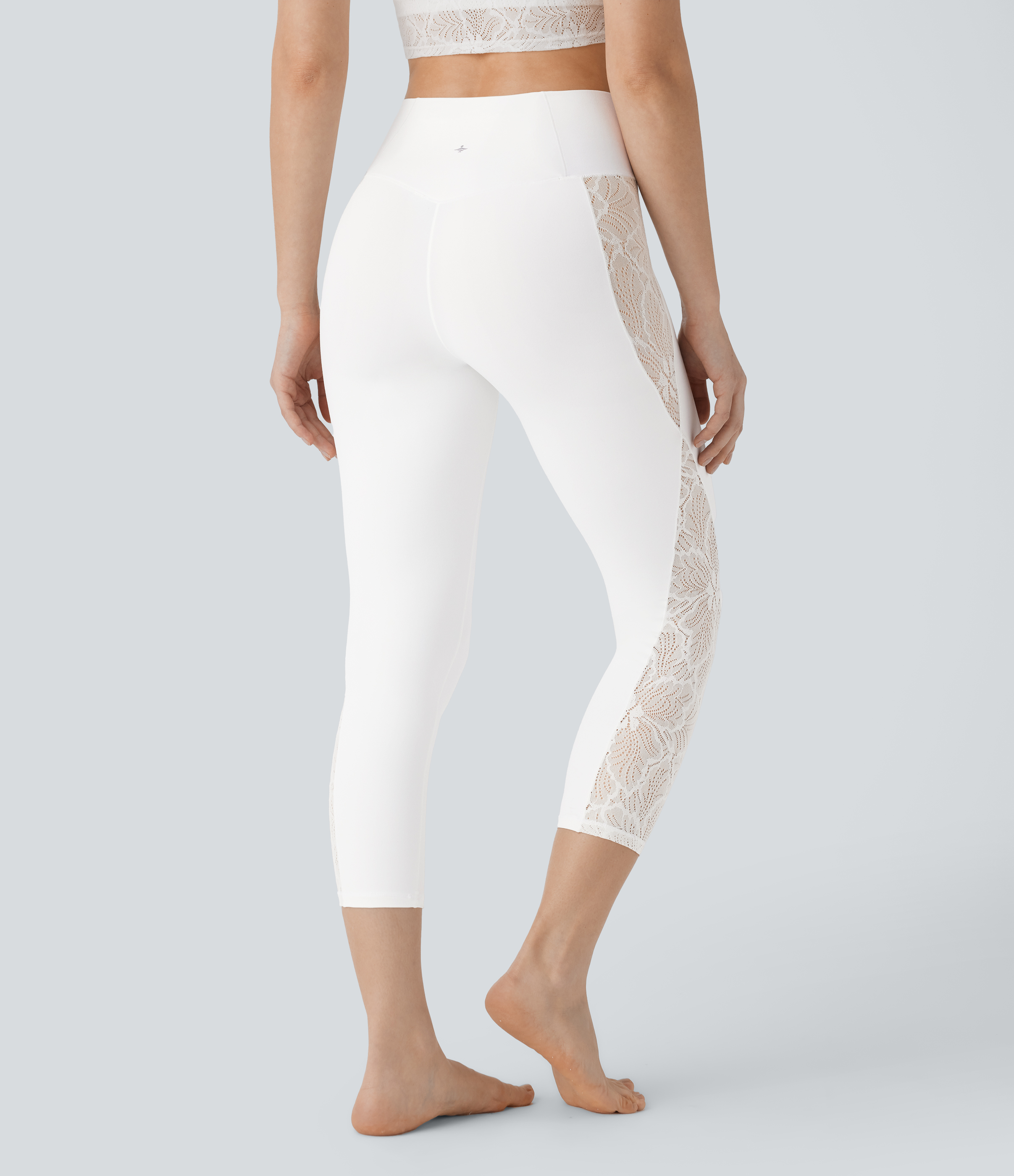 Halara Softlyzeroв„ў High Waisted Crossover Contrast Lace Capri Yoga Leggings-UPF50+  - White - L gym leggings leggings with pockets 